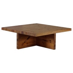 Swedish Modern Solid Pine Coffee Table by Sven Larsson, Brutalist, 1970s
