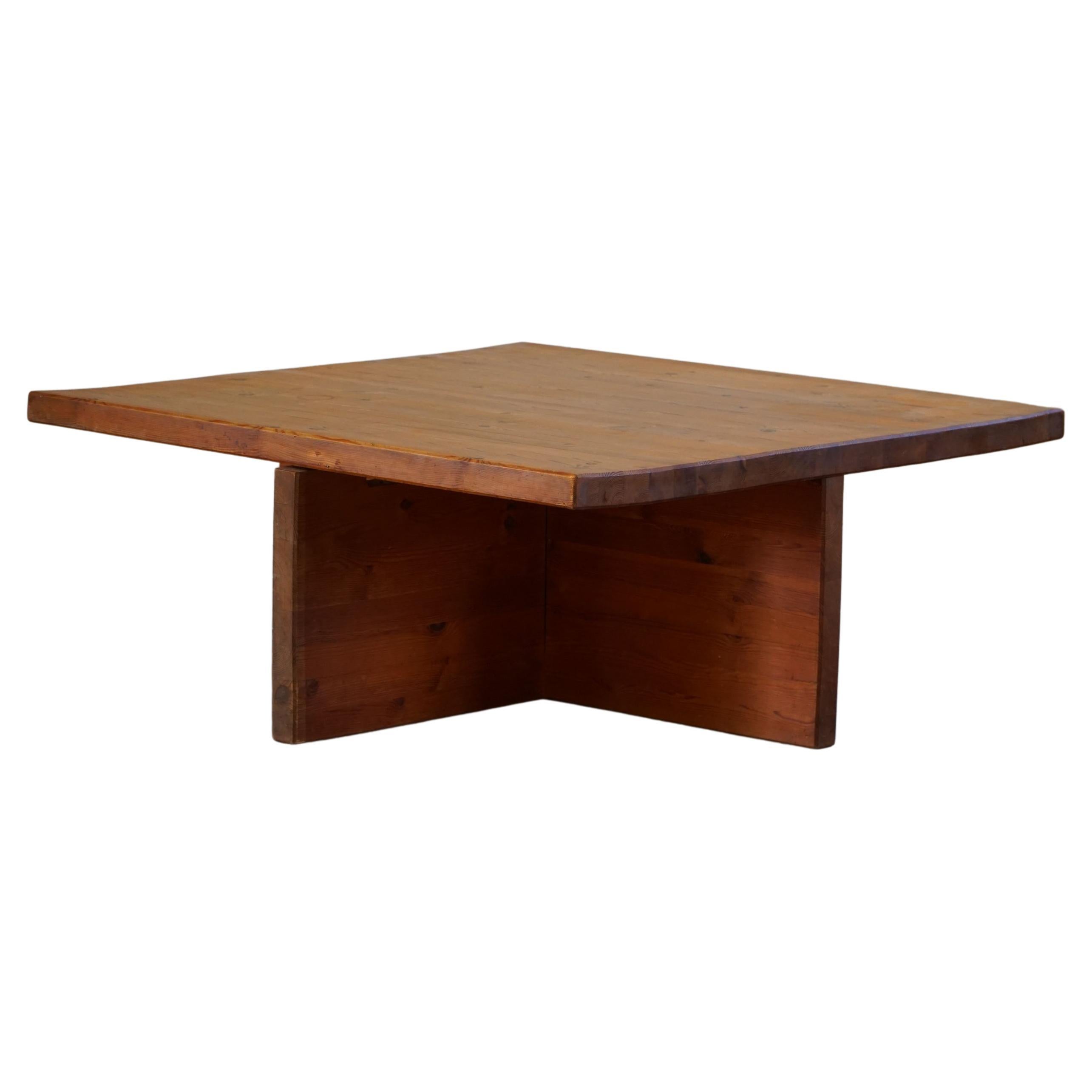 Swedish Modern Solid Pine Coffee Table by Sven Larsson, Brutalist, 1970s