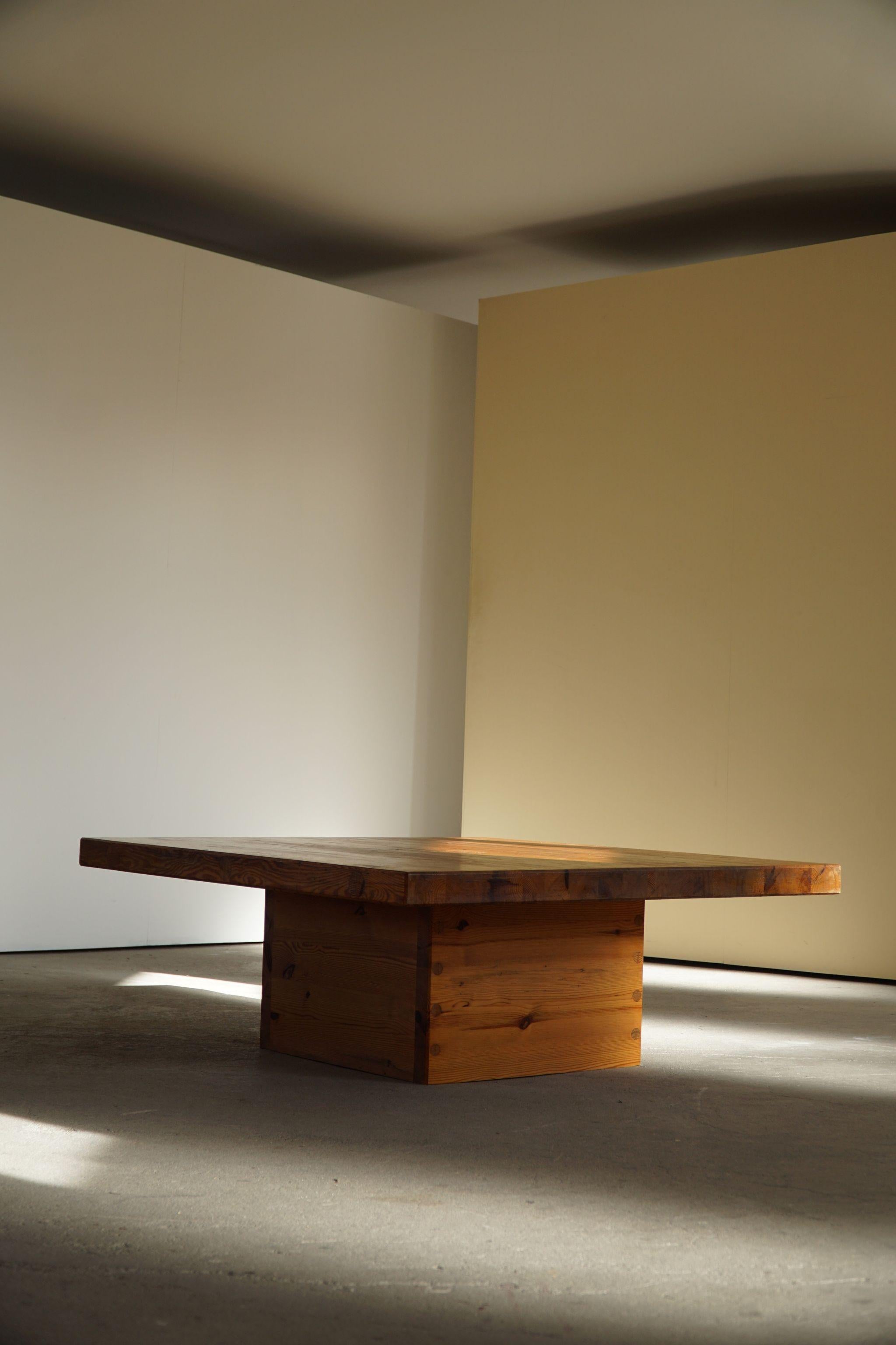 Swedish Modern Square Solid Pine Coffee Table by Sven Larsson, Brutalist, 1970s 6