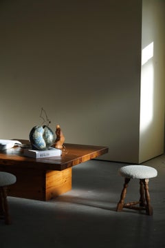 Swedish Modern Square Solid Pine Coffee Table by Sven Larsson, Brutalist, 1970s
