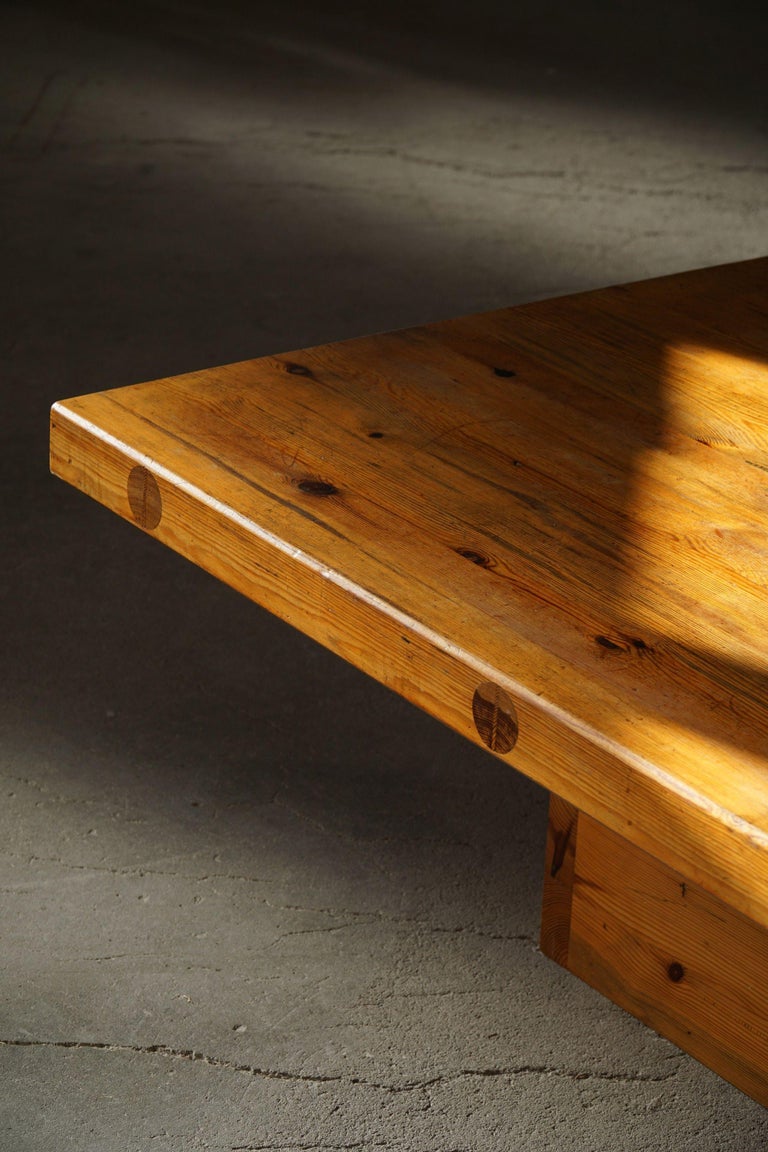 20th Century Swedish Modern Square Solid Pine Coffee Table by Sven Larsson, Brutalist, 1970s For Sale