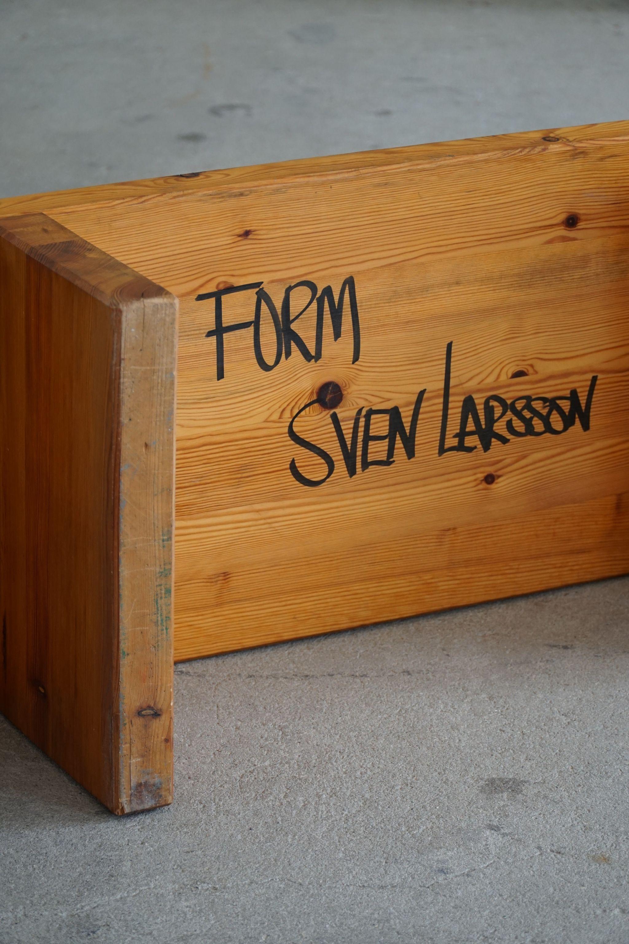 Hand-Crafted Swedish Modern Square Solid Pine Coffee Table by Sven Larsson, Brutalist, 1970s For Sale