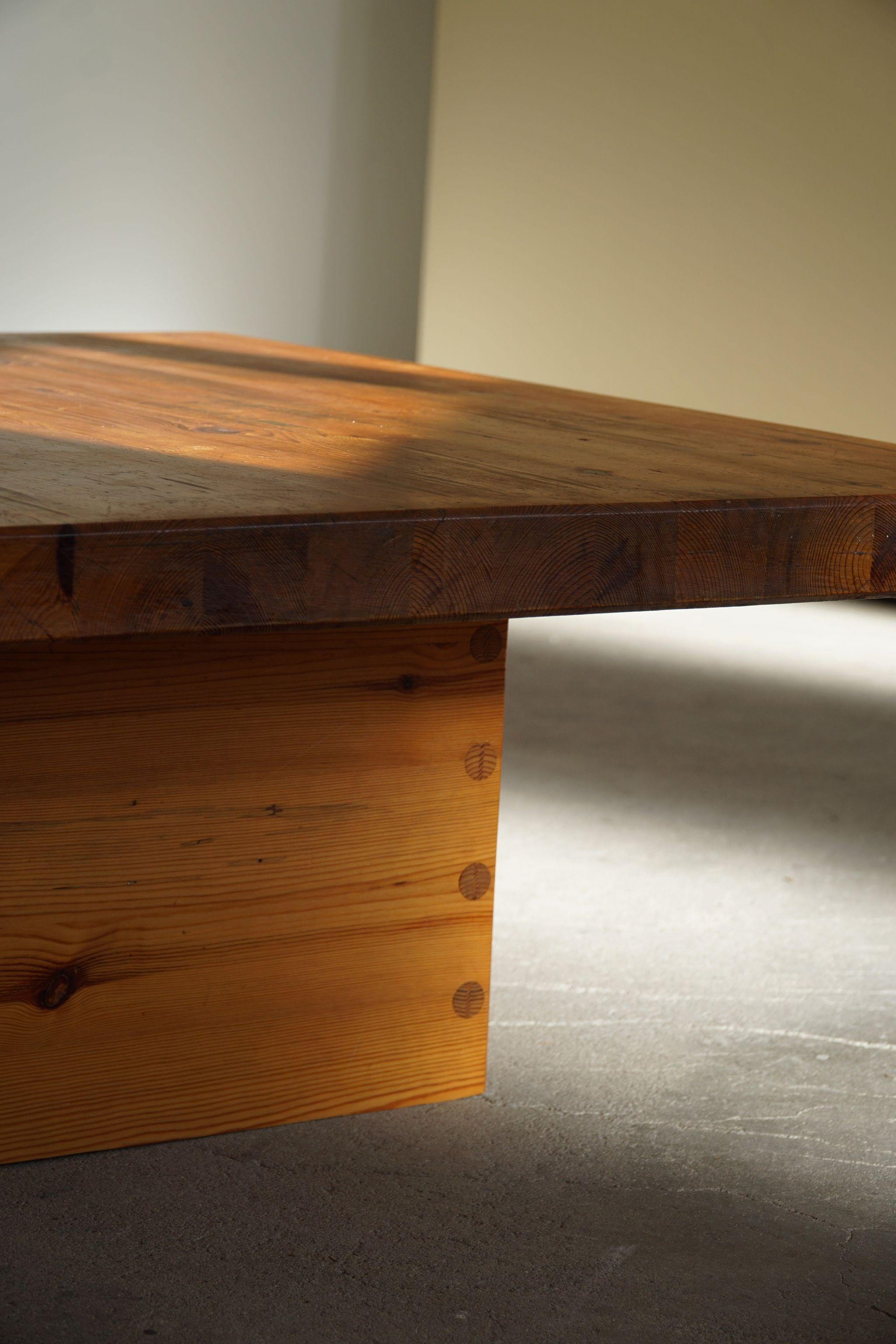 Swedish Modern Square Solid Pine Coffee Table by Sven Larsson, Brutalist, 1970s 2