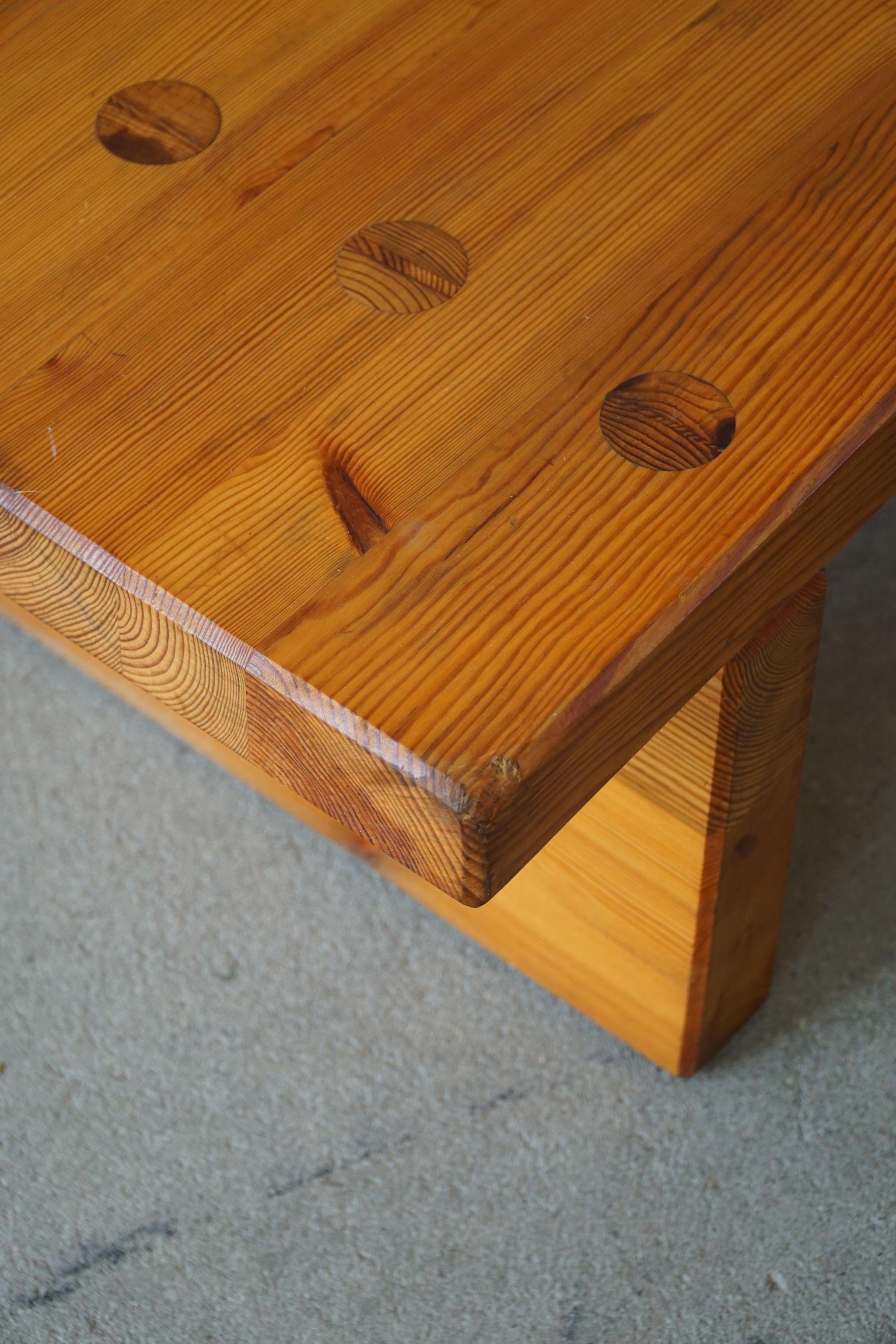 Swedish Modern Square Solid Pine Coffee Table by Sven Larsson, Brutalist, 1970s For Sale 1