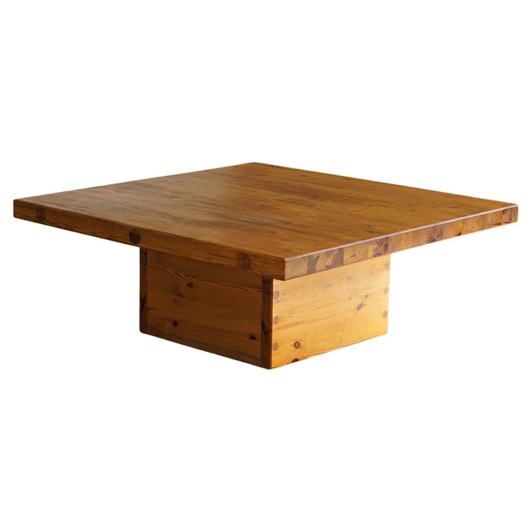 Swedish Modern Square Solid Pine Coffee Table by Sven Larsson, Brutalist, 1970s For Sale
