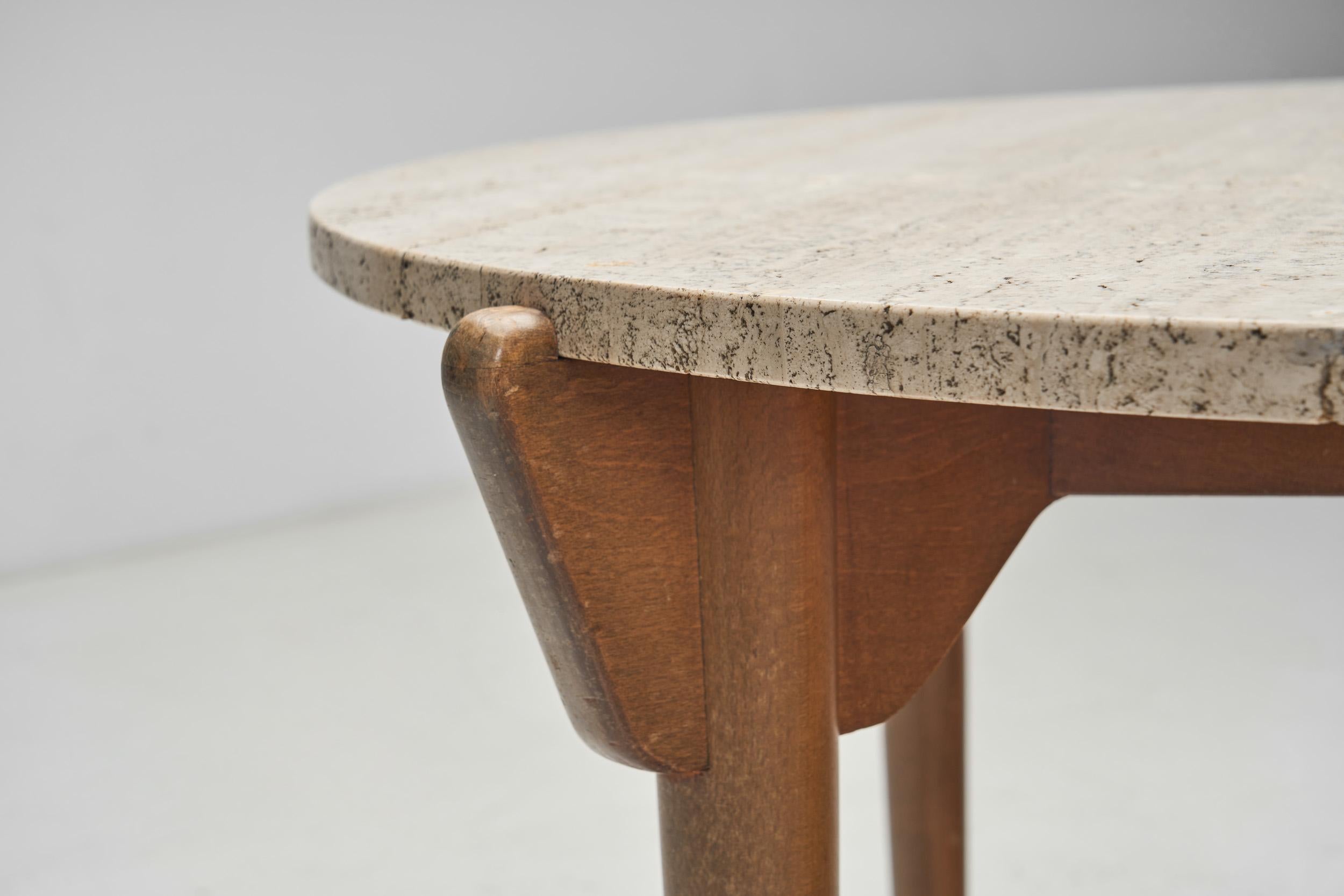 Swedish Modern Stained Beech Coffee Table with Travertine Top, Sweden 1940s For Sale 2