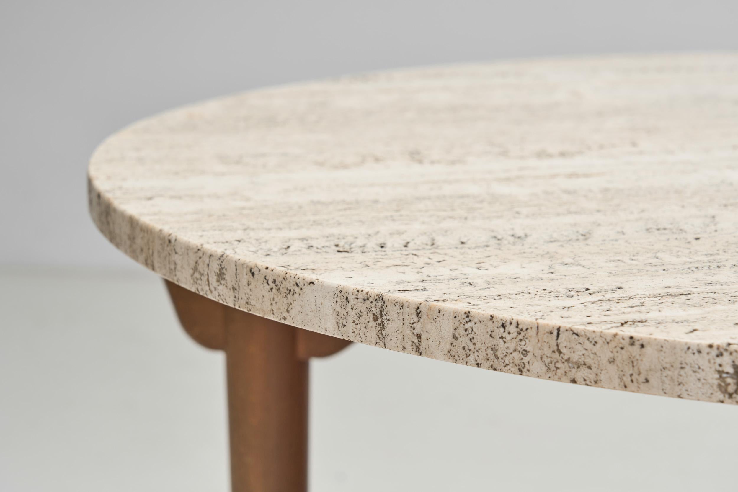 Swedish Modern Stained Beech Coffee Table with Travertine Top, Sweden 1940s For Sale 3
