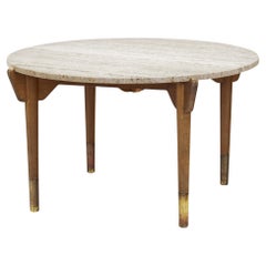 Vintage Swedish Modern Stained Beech Coffee Table with Travertine Top, Sweden 1940s
