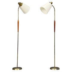 Swedish Modern, Standing Lamps, Teak, Brass, Sweden, 1940s