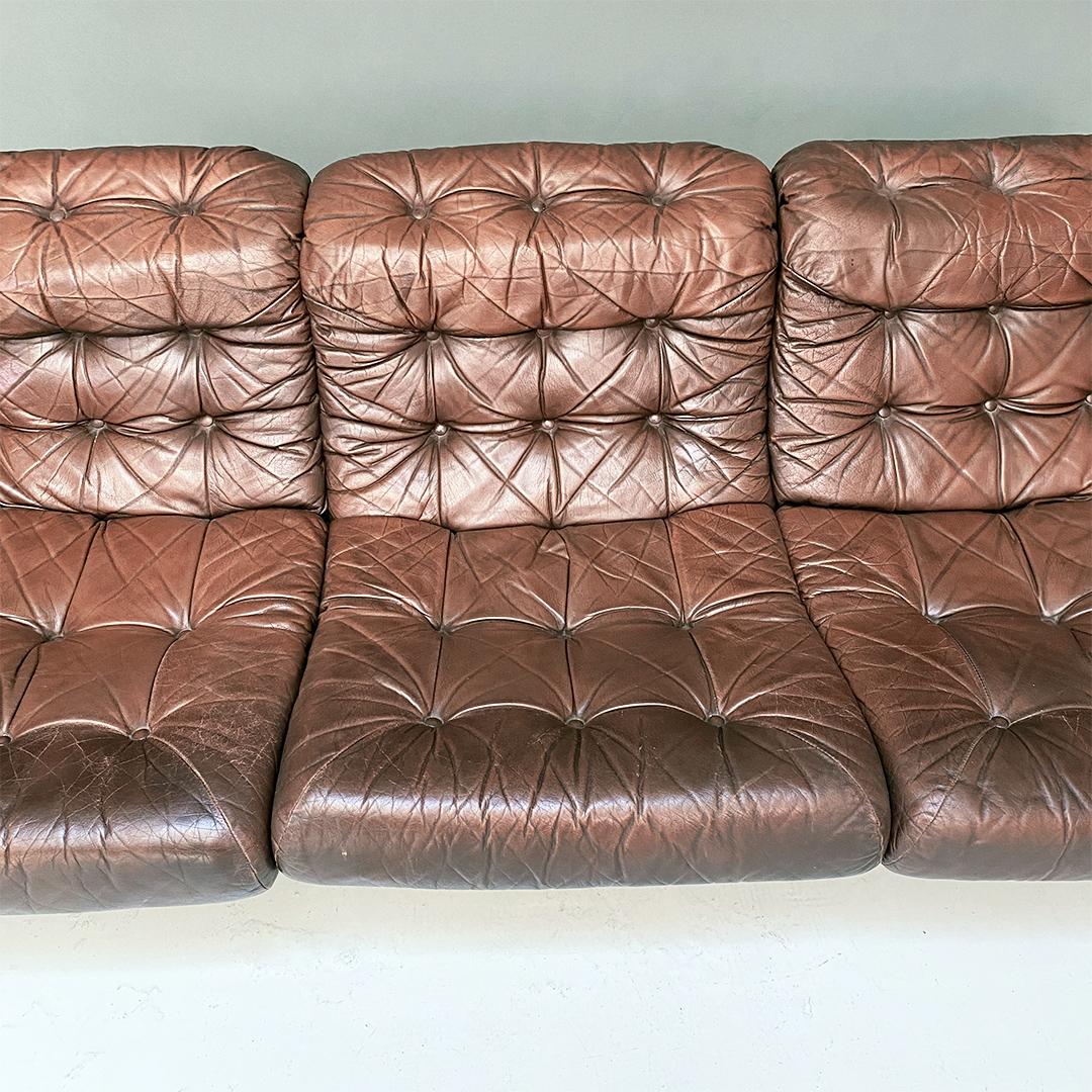 Swedish Modern Steel Brown Leather Sofa, Johann Bertil Häggström for Ikea, 1970s 4