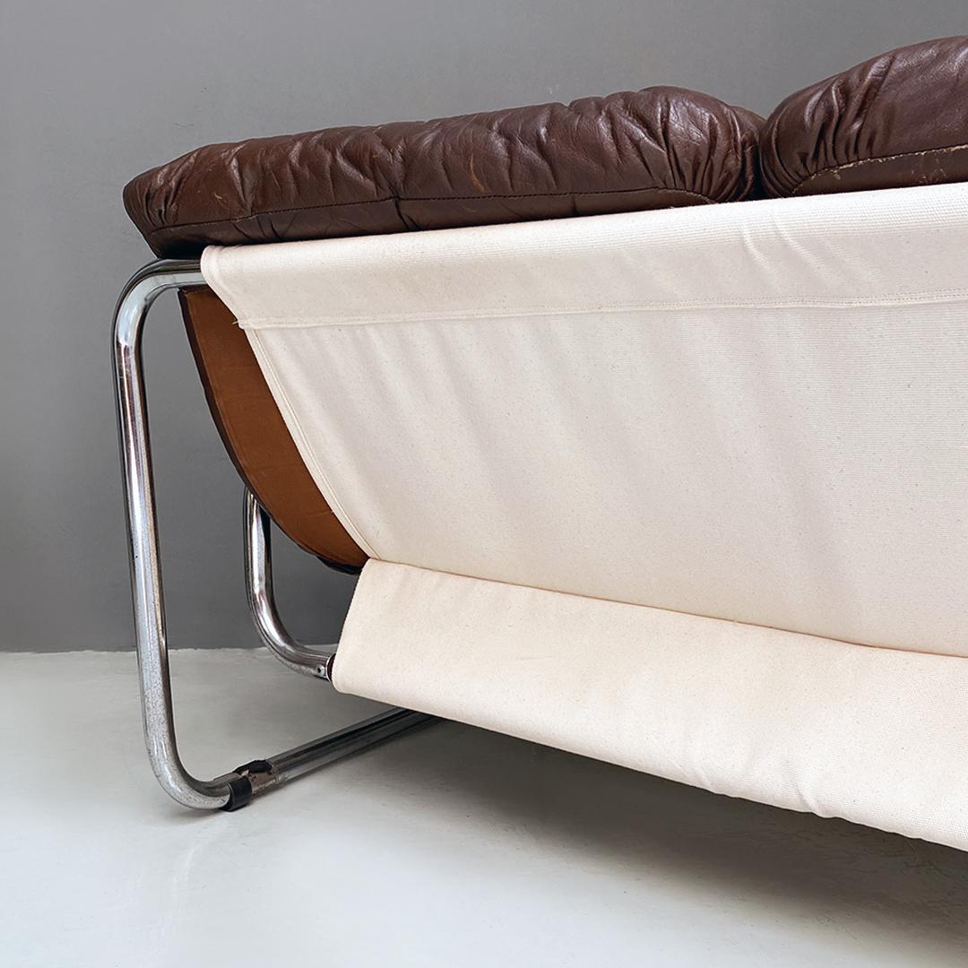 Swedish Modern Steel Brown Leather Sofa, Johann Bertil Häggström for Ikea, 1970s 7