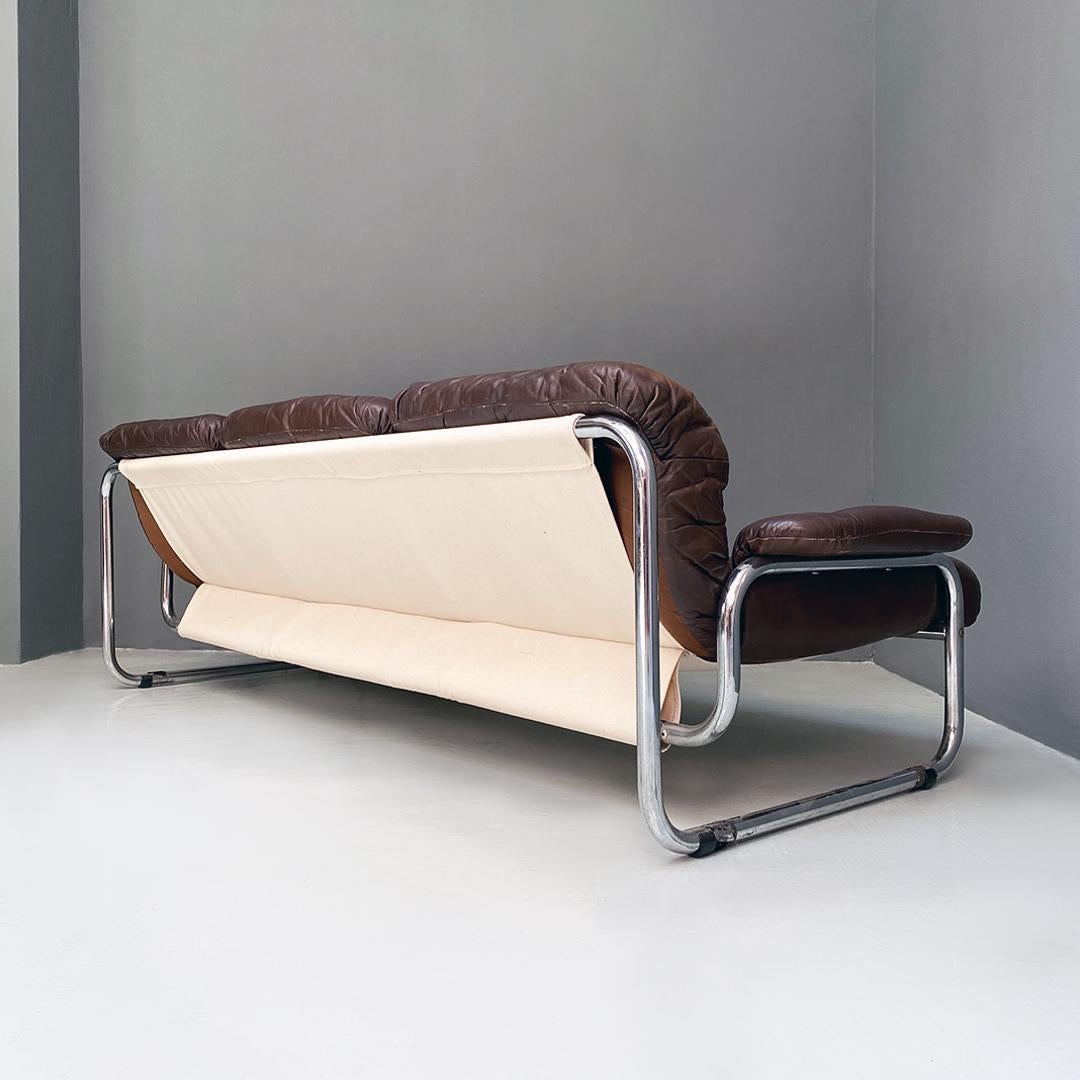 Late 20th Century Swedish Modern Steel Brown Leather Sofa, Johann Bertil Häggström for Ikea, 1970s
