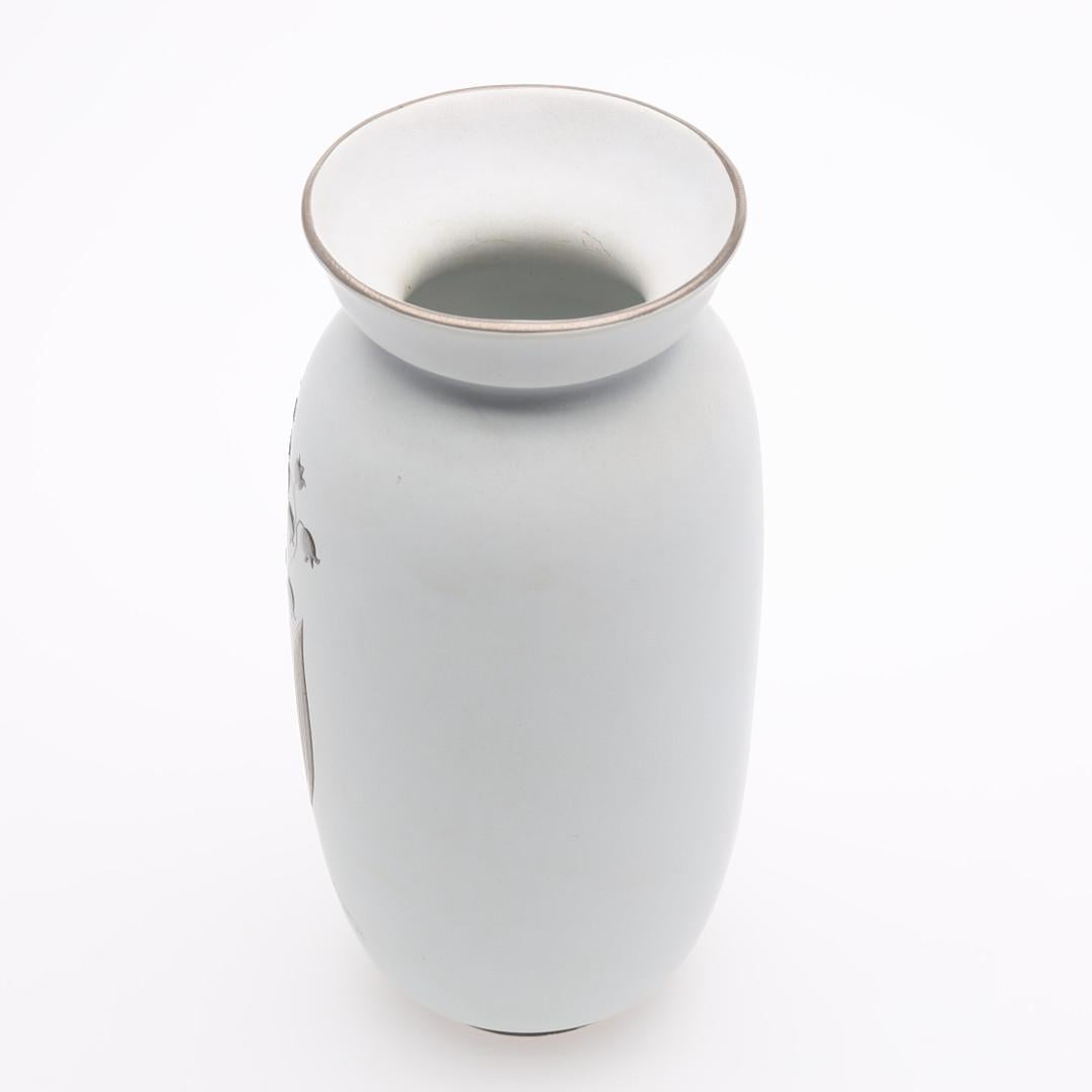 Scandinavian Modern Swedish modern Stig Lindberg Grazia model 215 white stoneware and silver vase For Sale