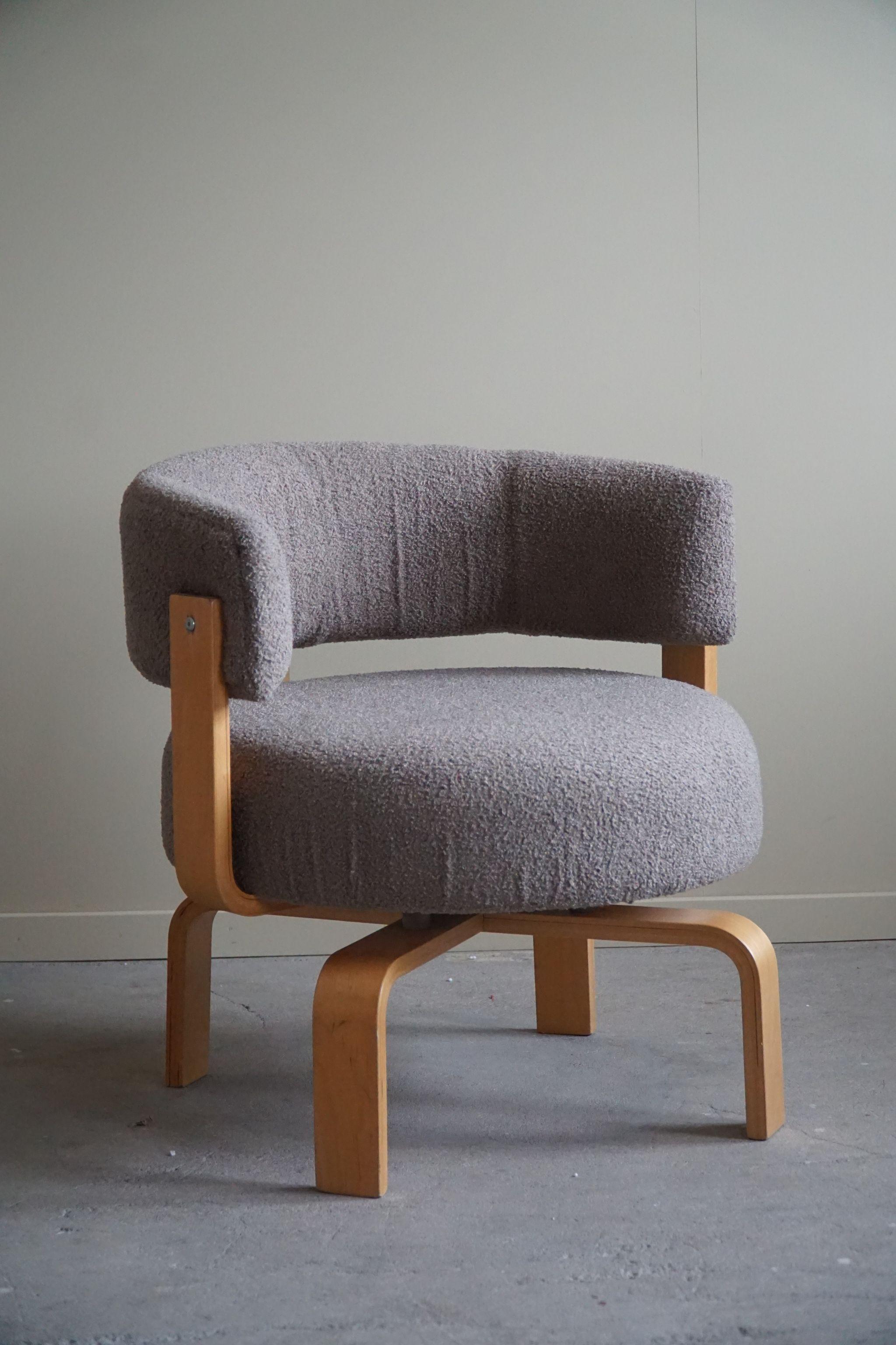 Swedish Modern Swivel Armchair in Lambswool by Carina Bengs, Model 