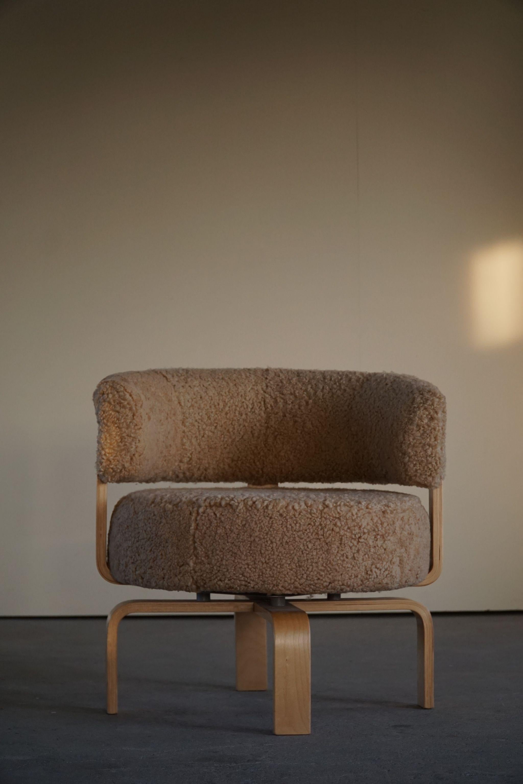 Swedish Modern Swivel Armchair in Lambswool by Carina Bengs, Model 
