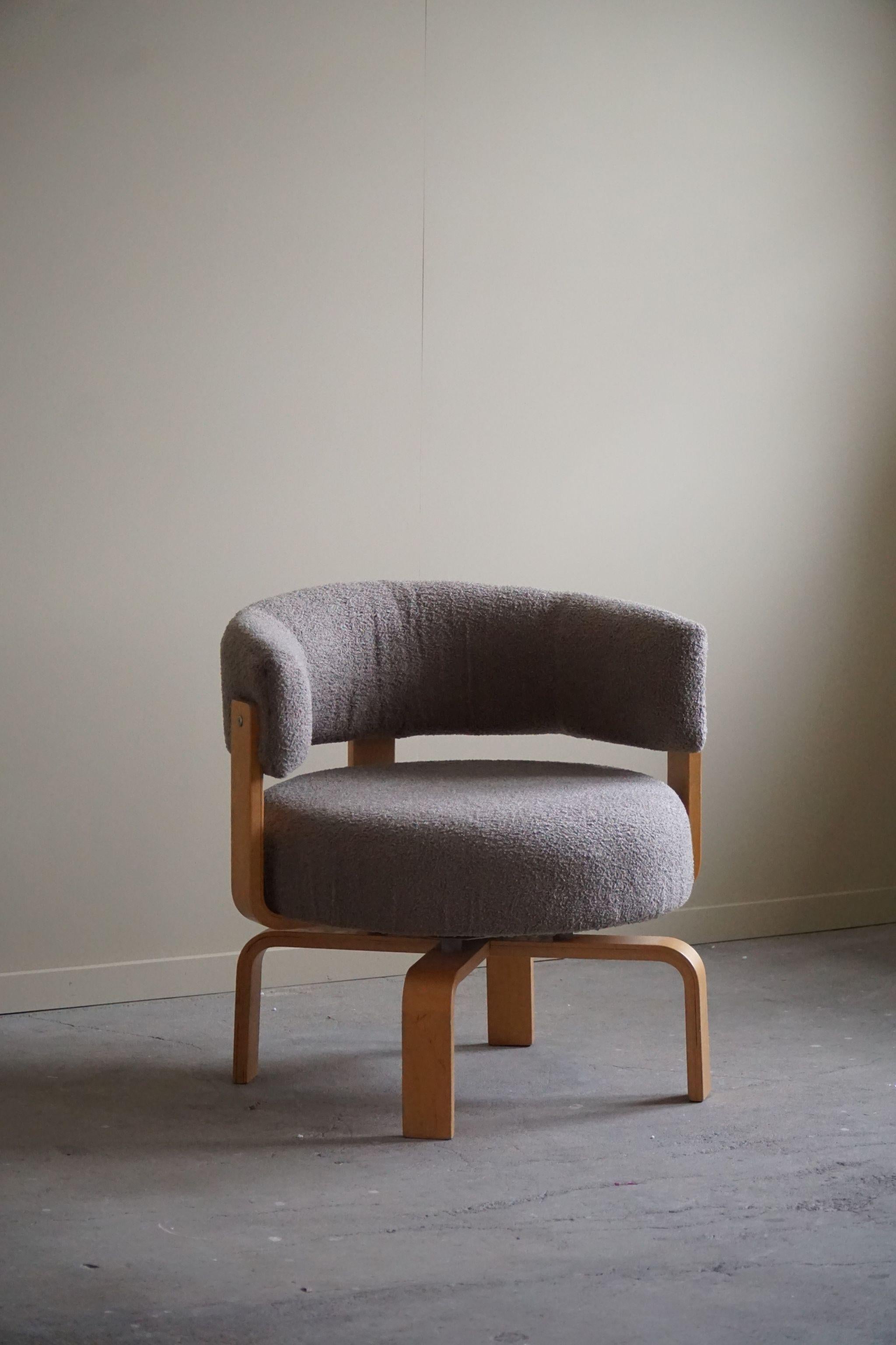 Contemporary Swedish Modern Swivel Armchair in Lambswool by Carina Bengs, Model 