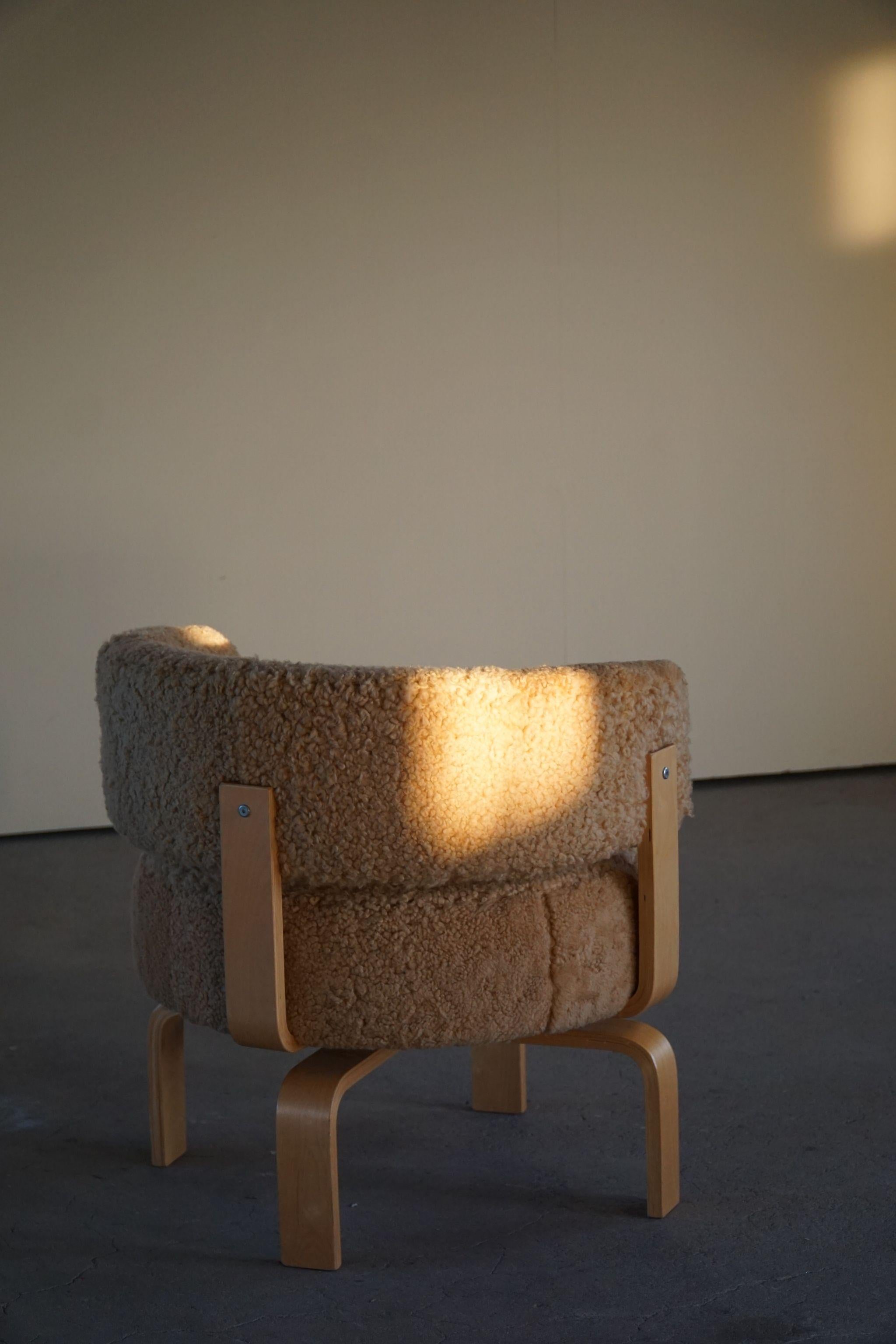 Lambskin Swedish Modern Swivel Armchair in Lambswool by Carina Bengs, Model 