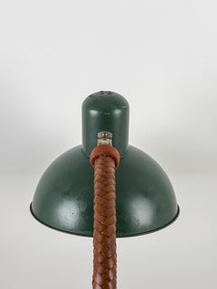 ASEA, Table Lamp, Braided Leather Arm, Green Lacquered Metal.