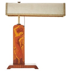 Swedish Modern Table Lamp by Mjölby Intarsia, 1930s/40s, Inlaid Wood Decor