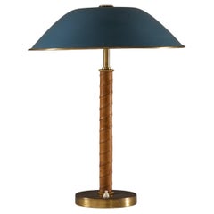 Swedish Modern Table Lamp in Brass and Leather by Bertil Brisborg for NK