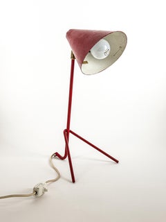 Swedish Modern Table Lamp in Red Lacquered Metal, Sweden, 1950s