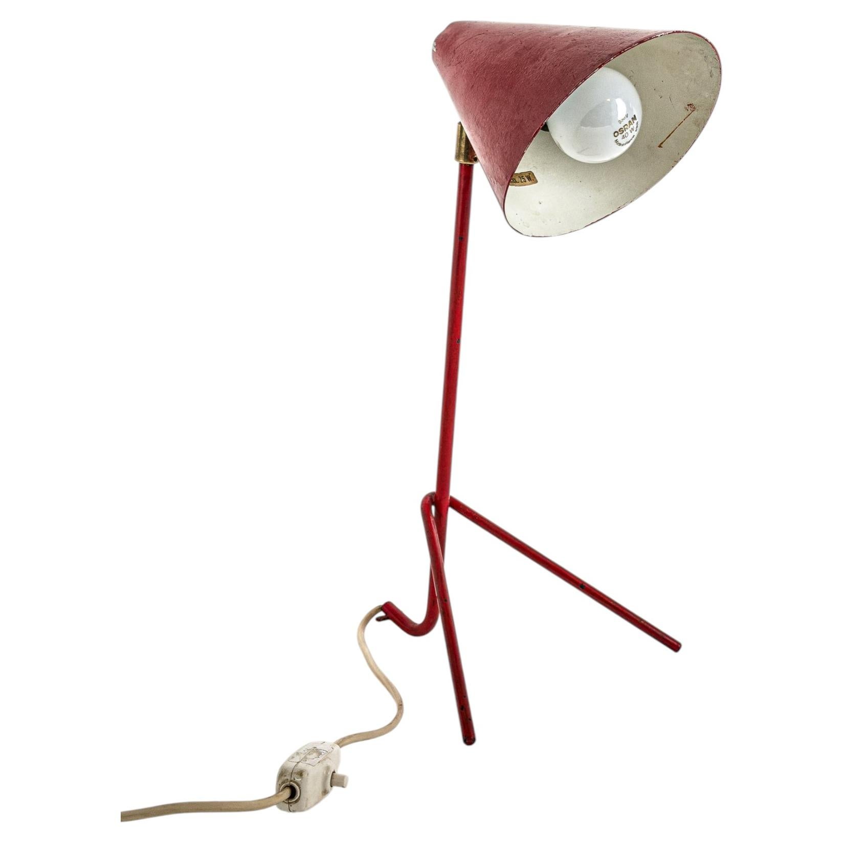 Swedish Modern Table Lamp in Red Lacquered Metal, Sweden, 1950s