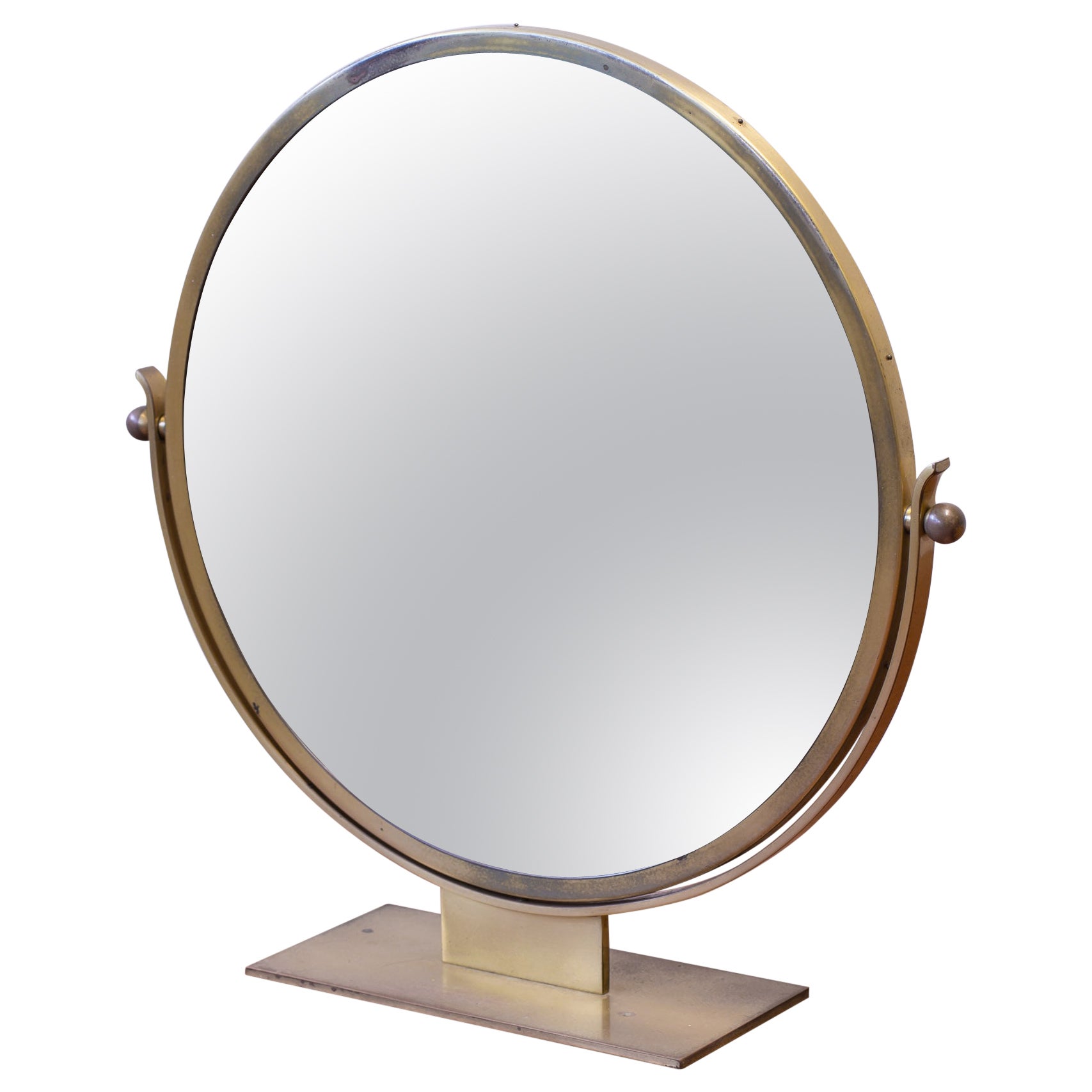 Swedish modern table mirror in brass by Ystad metall, Sweden 1930s