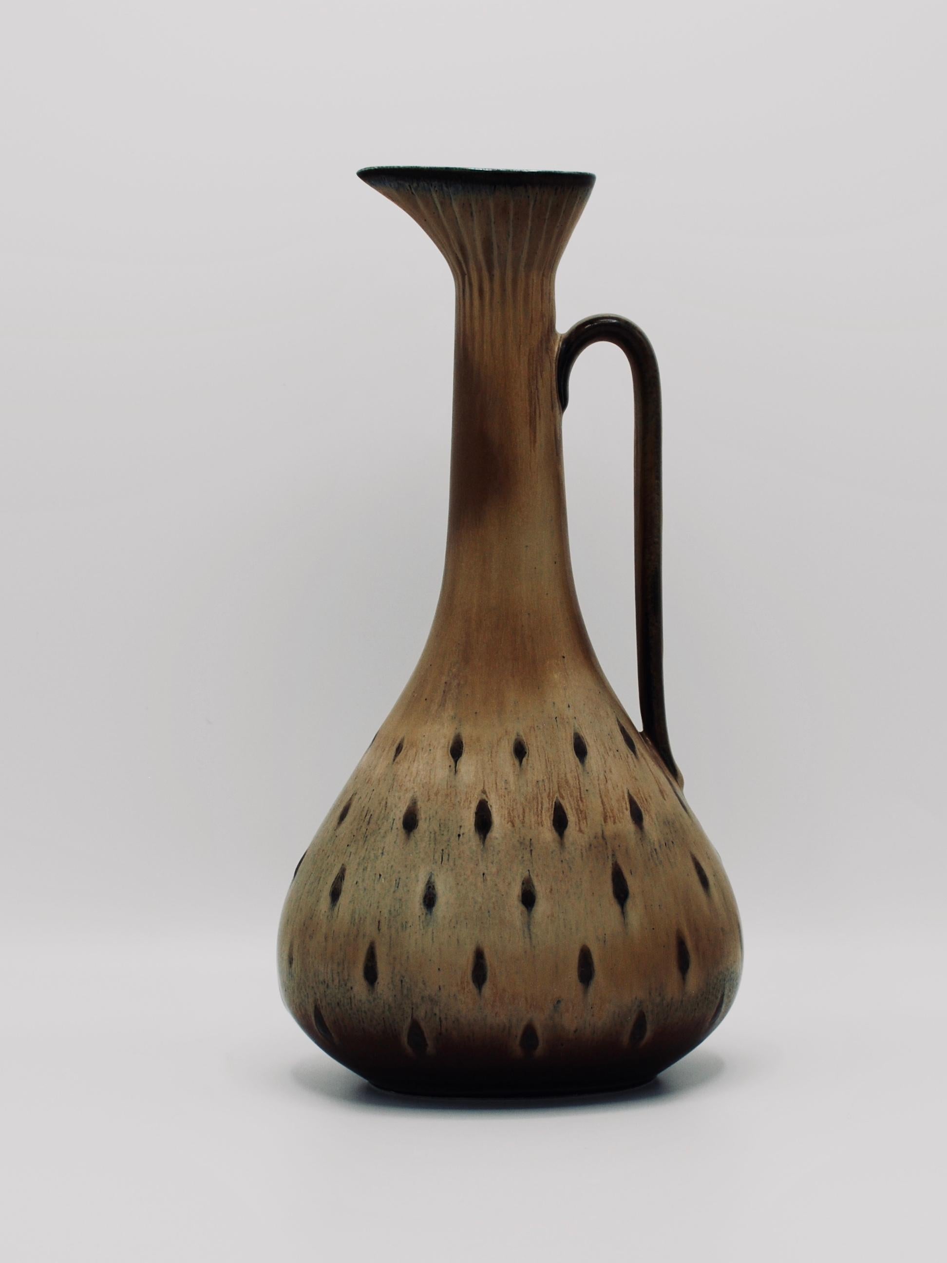 Glazed Swedish Modern Tall Stoneware Vase with Handle by Gunnar Nylund Rörstrand, 1950s