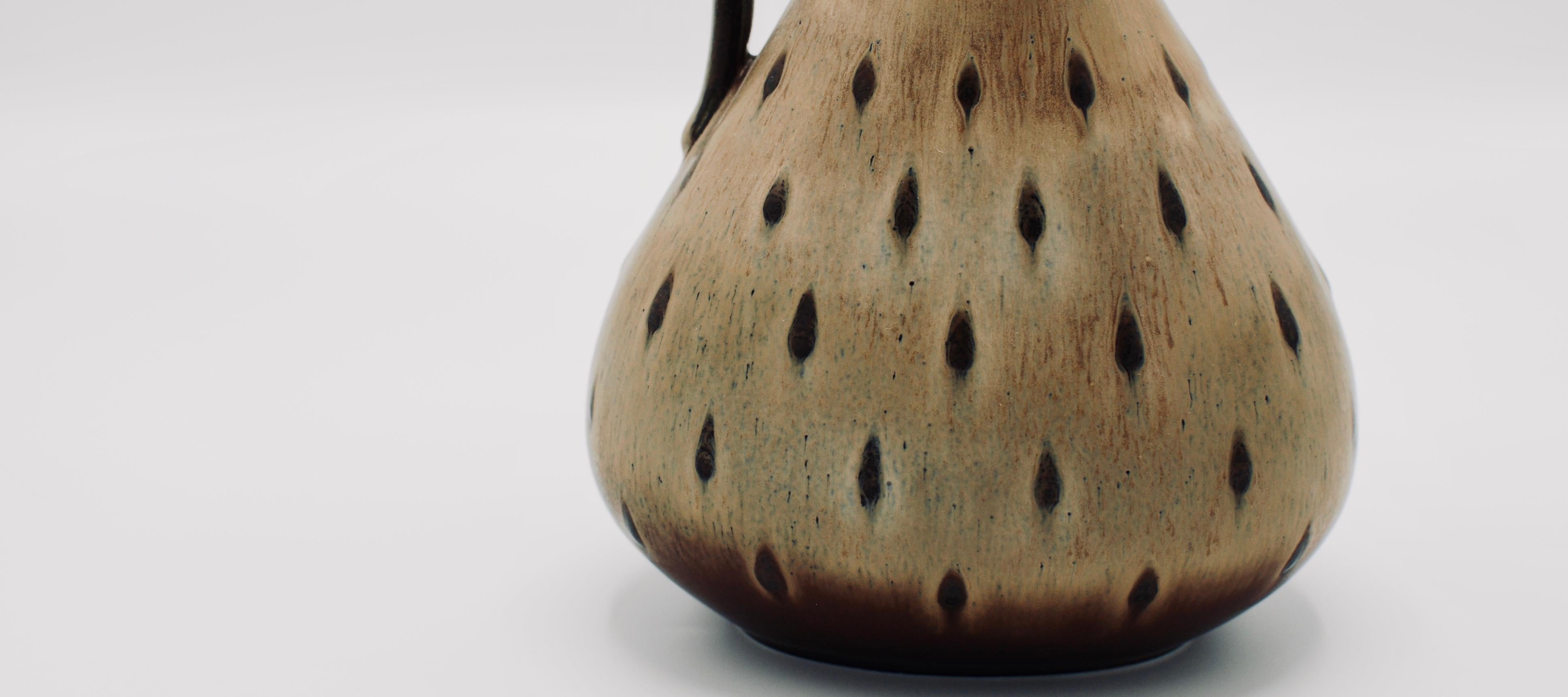 Mid-20th Century Swedish Modern Tall Stoneware Vase with Handle by Gunnar Nylund Rörstrand, 1950s