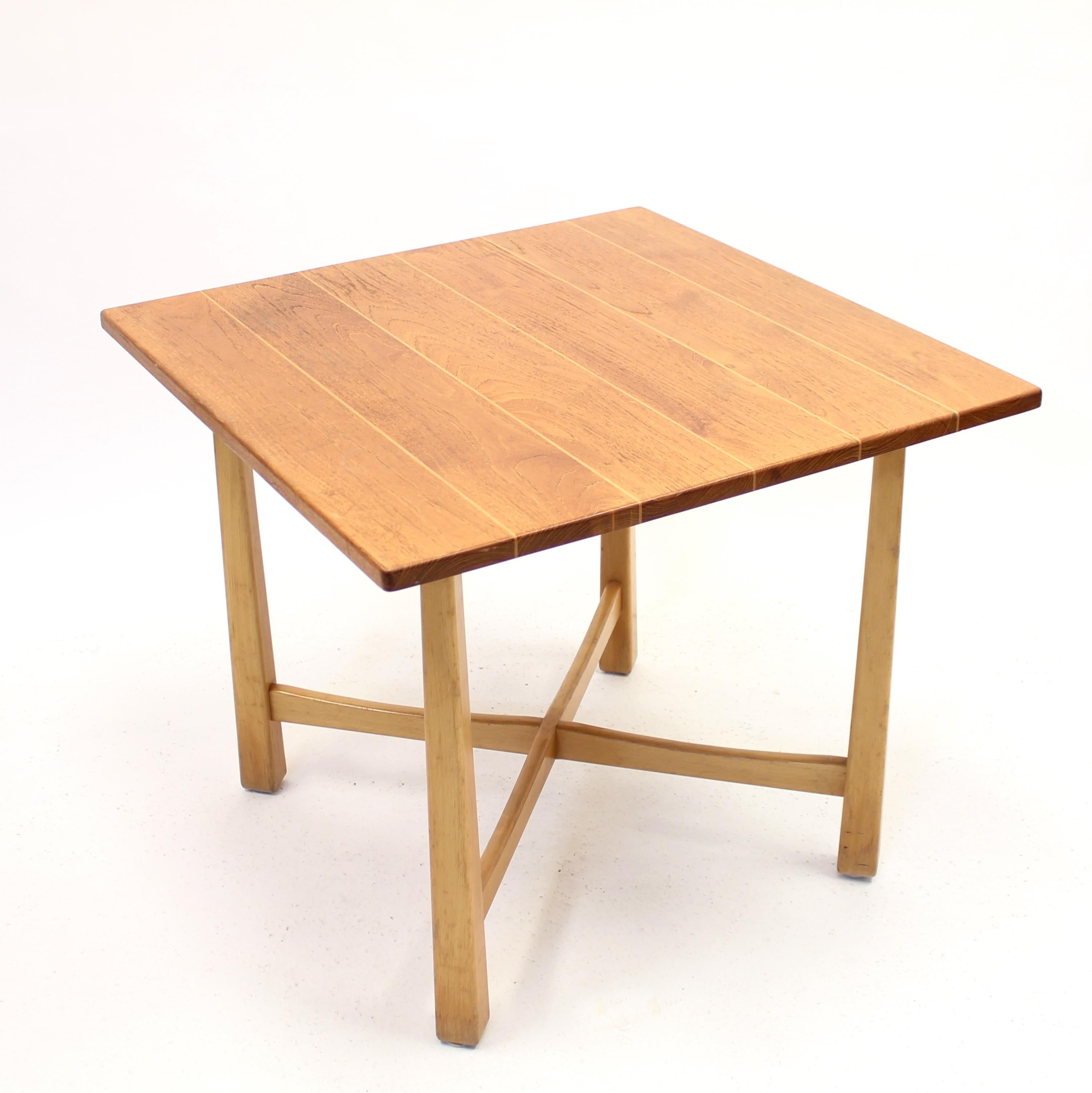 Swedish Modern Teak and Birch Table, Mid-20th Century In Good Condition For Sale In Uppsala, SE