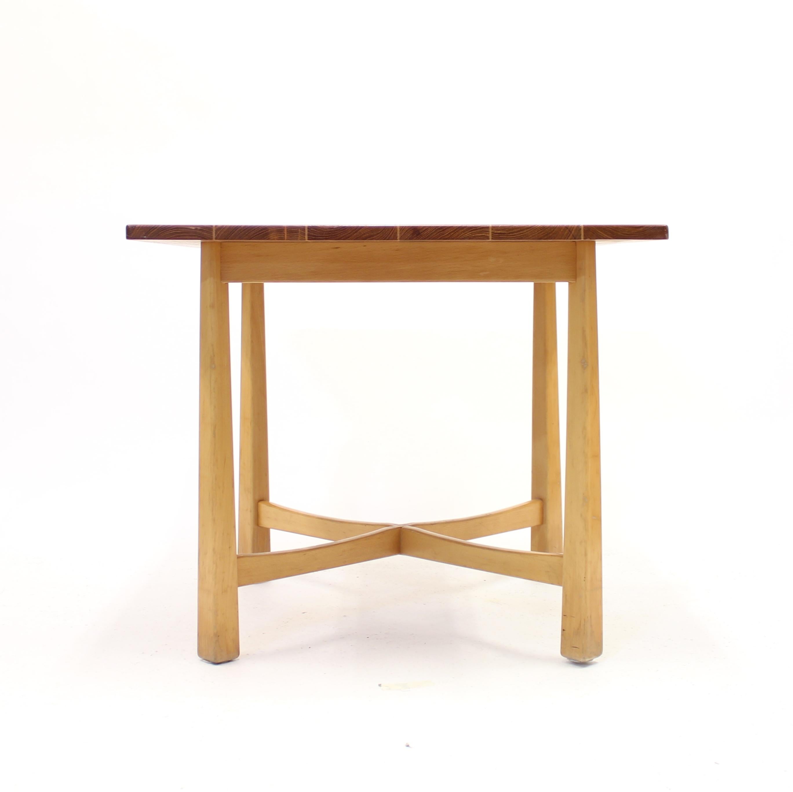 Swedish Modern Teak and Birch Table, Mid-20th Century For Sale 1