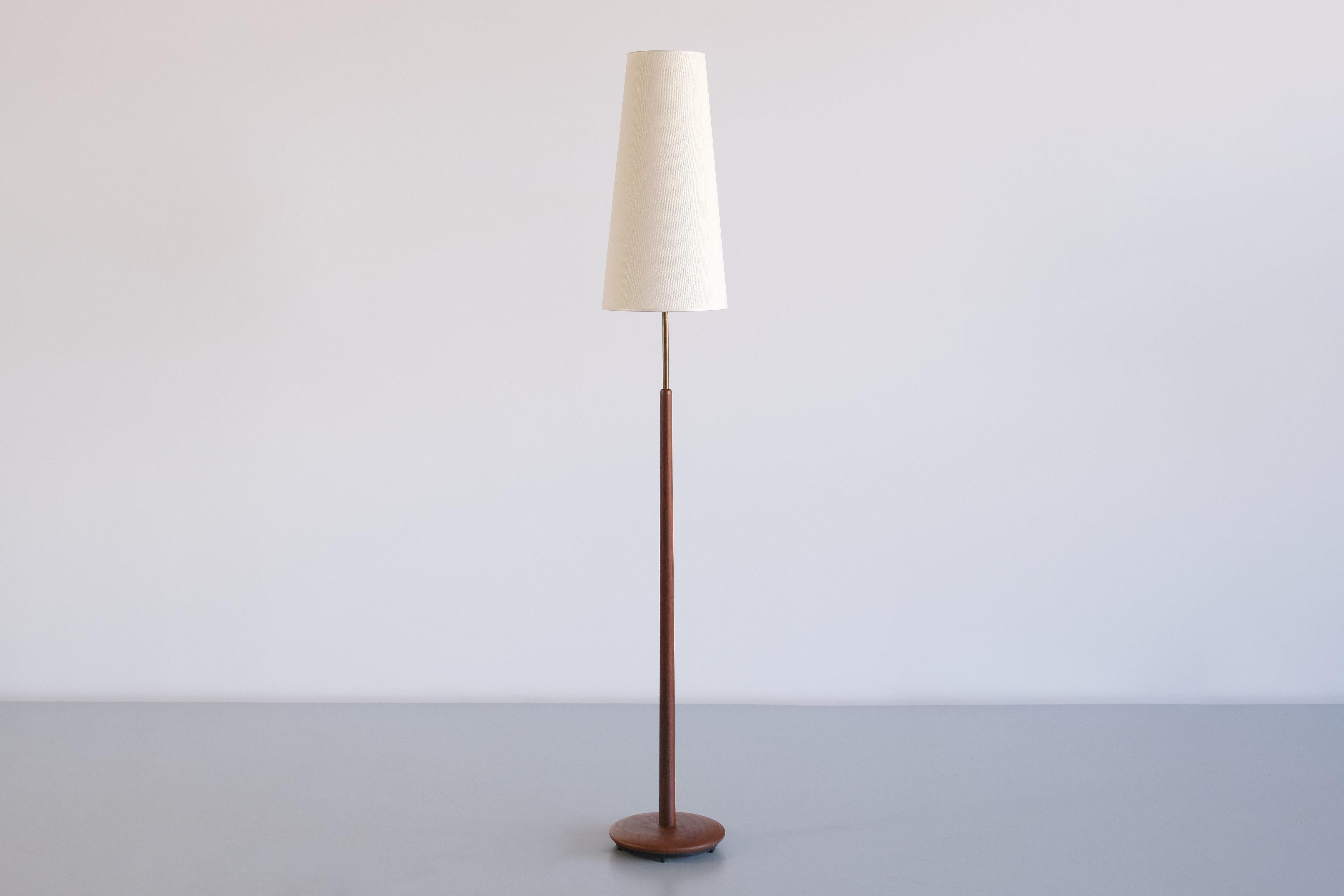 Swedish Modern Teak and Brass Floor Lamp, Nybro Armatur Fabrik, Sweden, 1950s 9