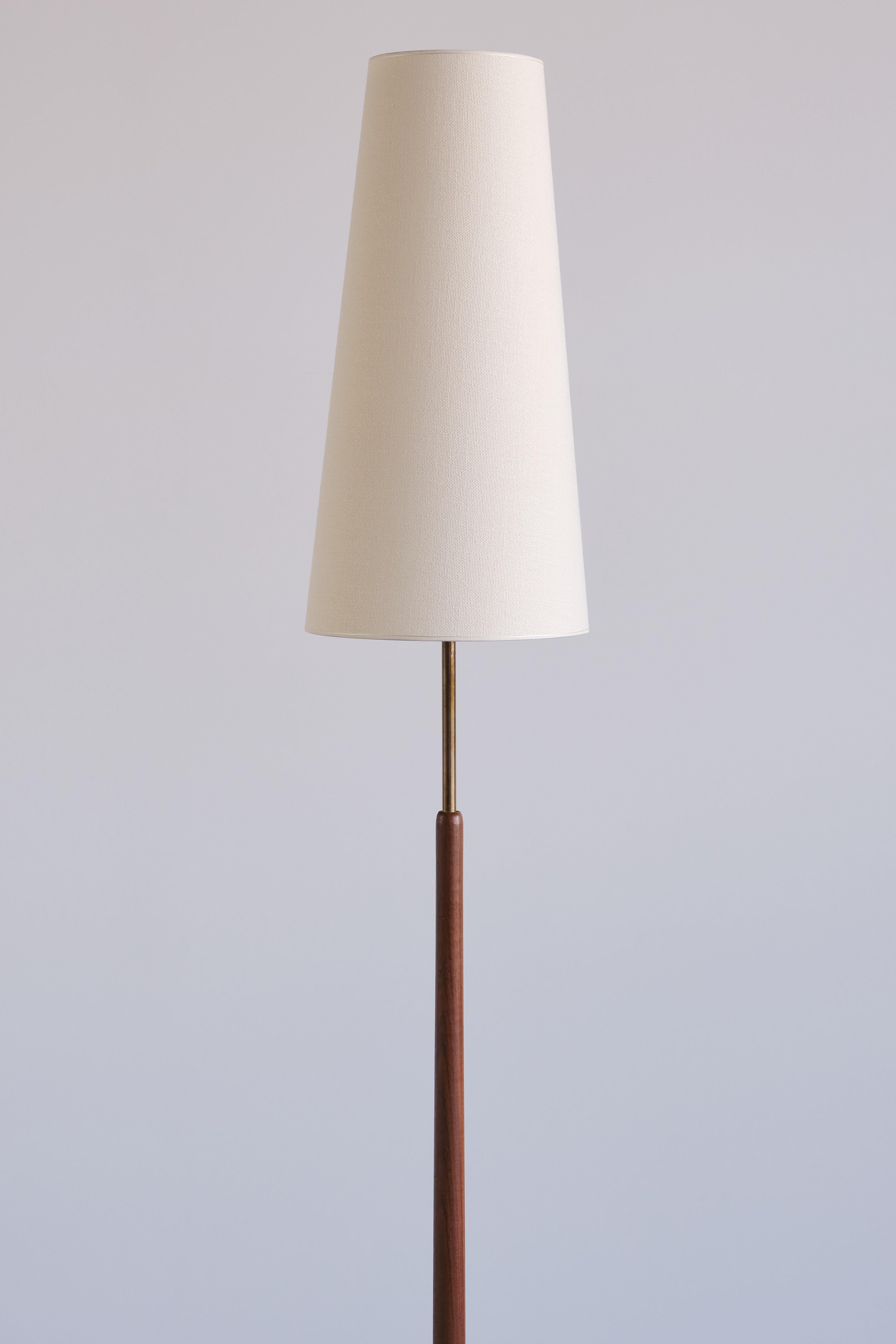 Scandinavian Modern Swedish Modern Teak and Brass Floor Lamp, Nybro Armatur Fabrik, Sweden, 1950s