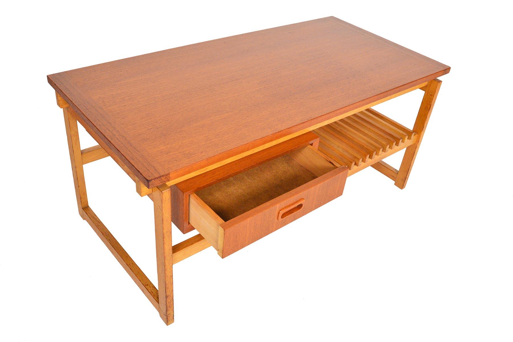 Scandinavian Modern Swedish Modern Teak and Oak Coffee Table with Storage