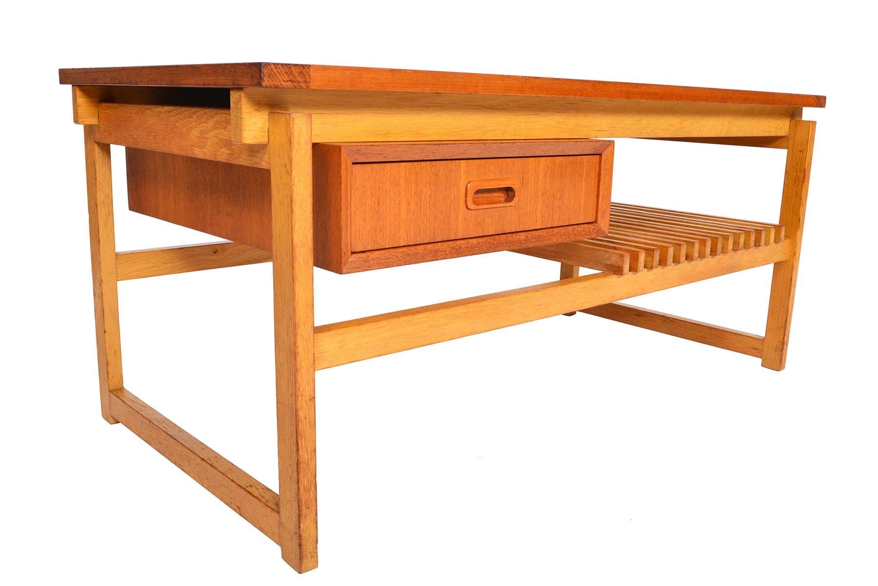 20th Century Swedish Modern Teak and Oak Coffee Table with Storage