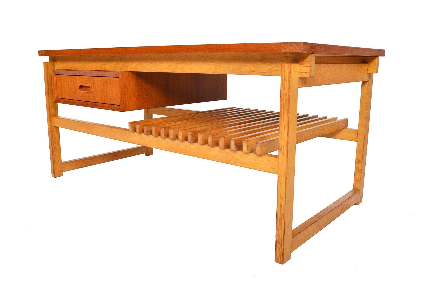 Swedish Modern Teak and Oak Coffee Table with Storage 1