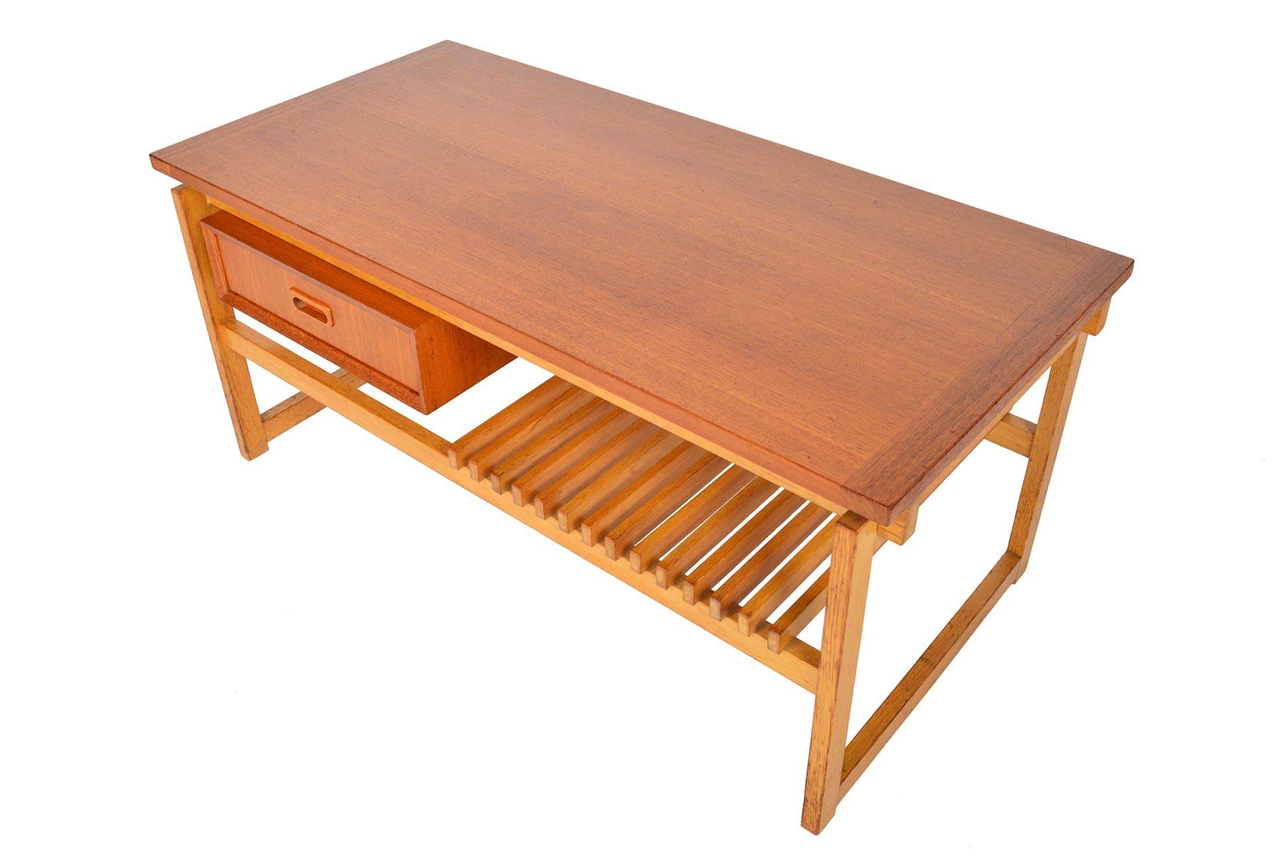 Swedish Modern Teak and Oak Coffee Table with Storage 2