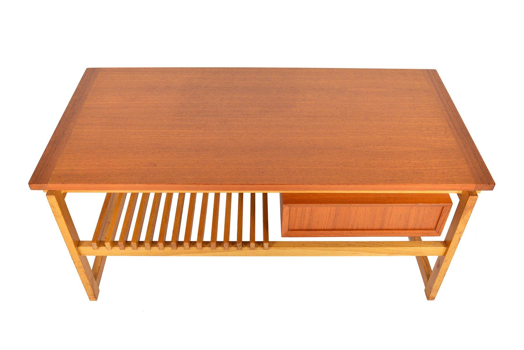 Swedish Modern Teak and Oak Coffee Table with Storage 3