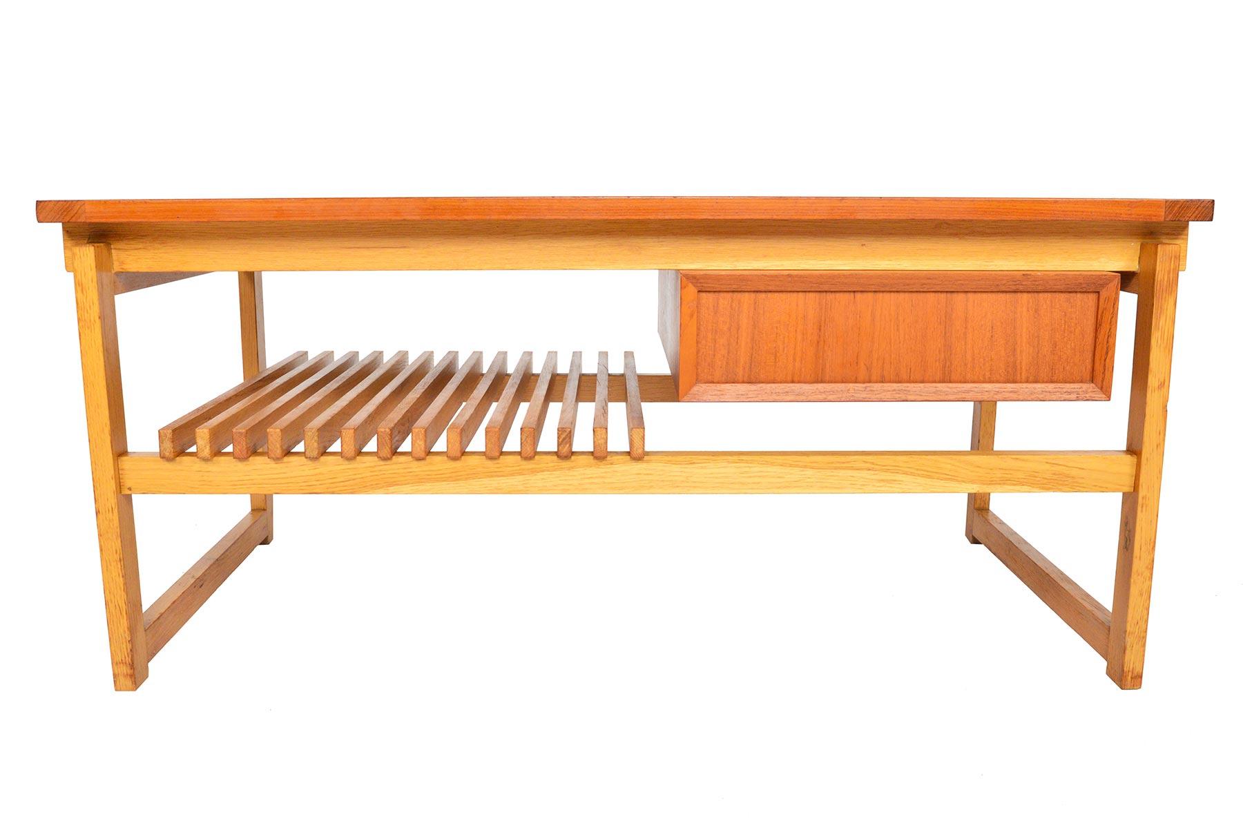 Swedish Modern Teak and Oak Coffee Table with Storage 4