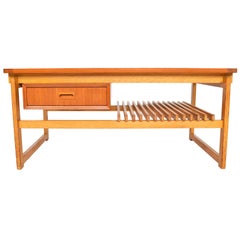 Swedish Modern Teak and Oak Coffee Table with Storage