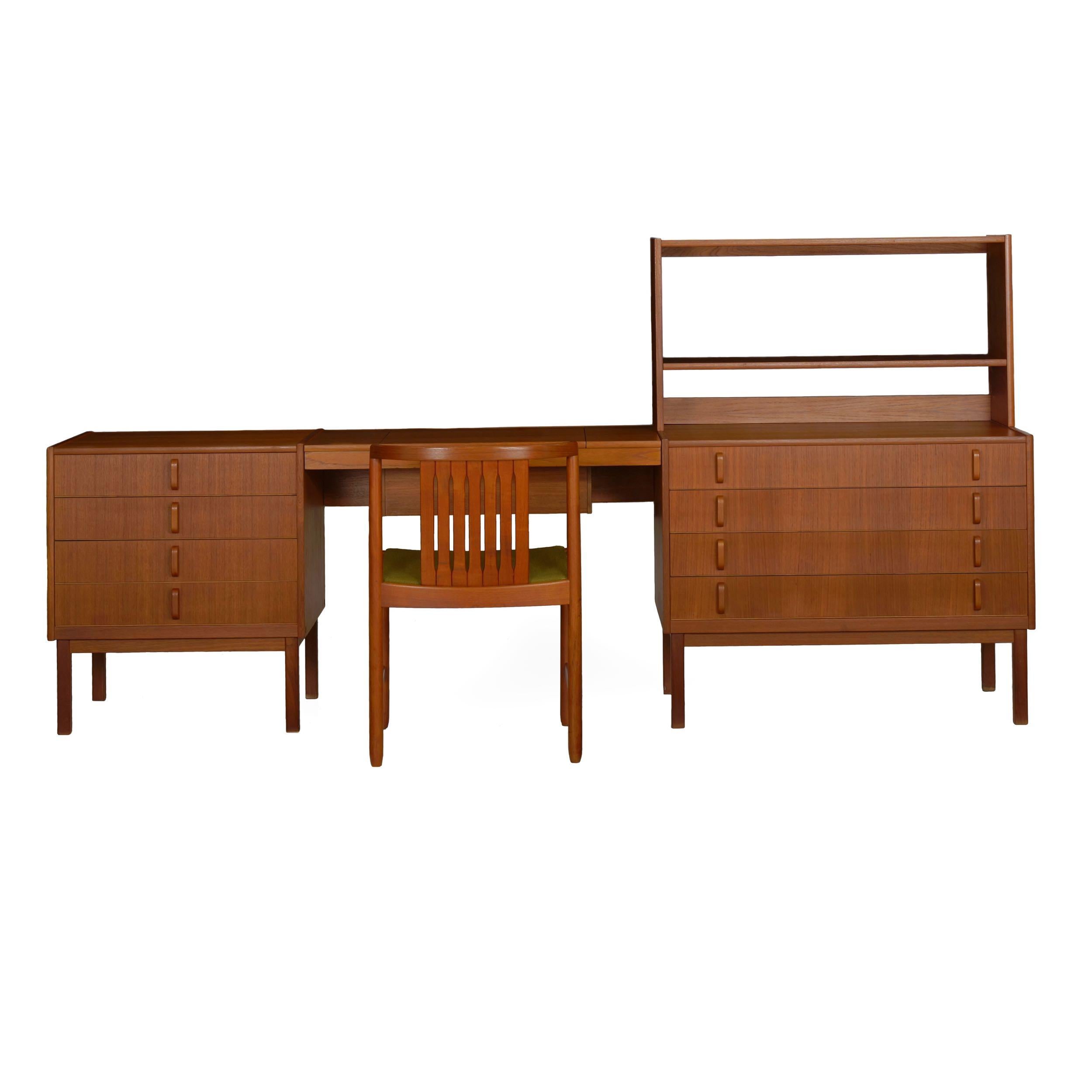 Designed by Bertil Fridhagen and manufactured by Bodafors in Sweden, this bedroom dressing set remains in nearly impeccable condition from when it was first acquired in 1964-1965 from Scandinavian Design in New York by an interior designer. The