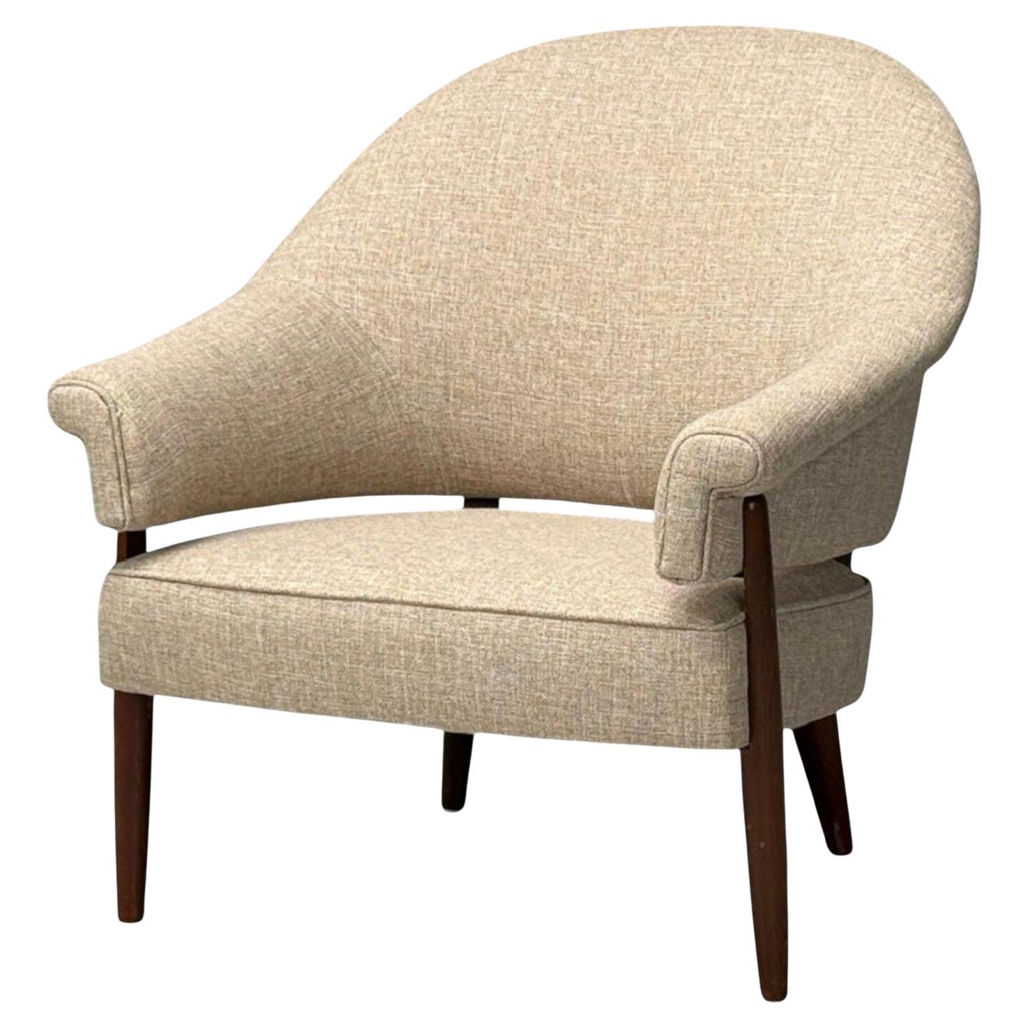 Swedish Modern, Teak, Beige Wool, Floating Lounge Chair, Sweden, 1960s