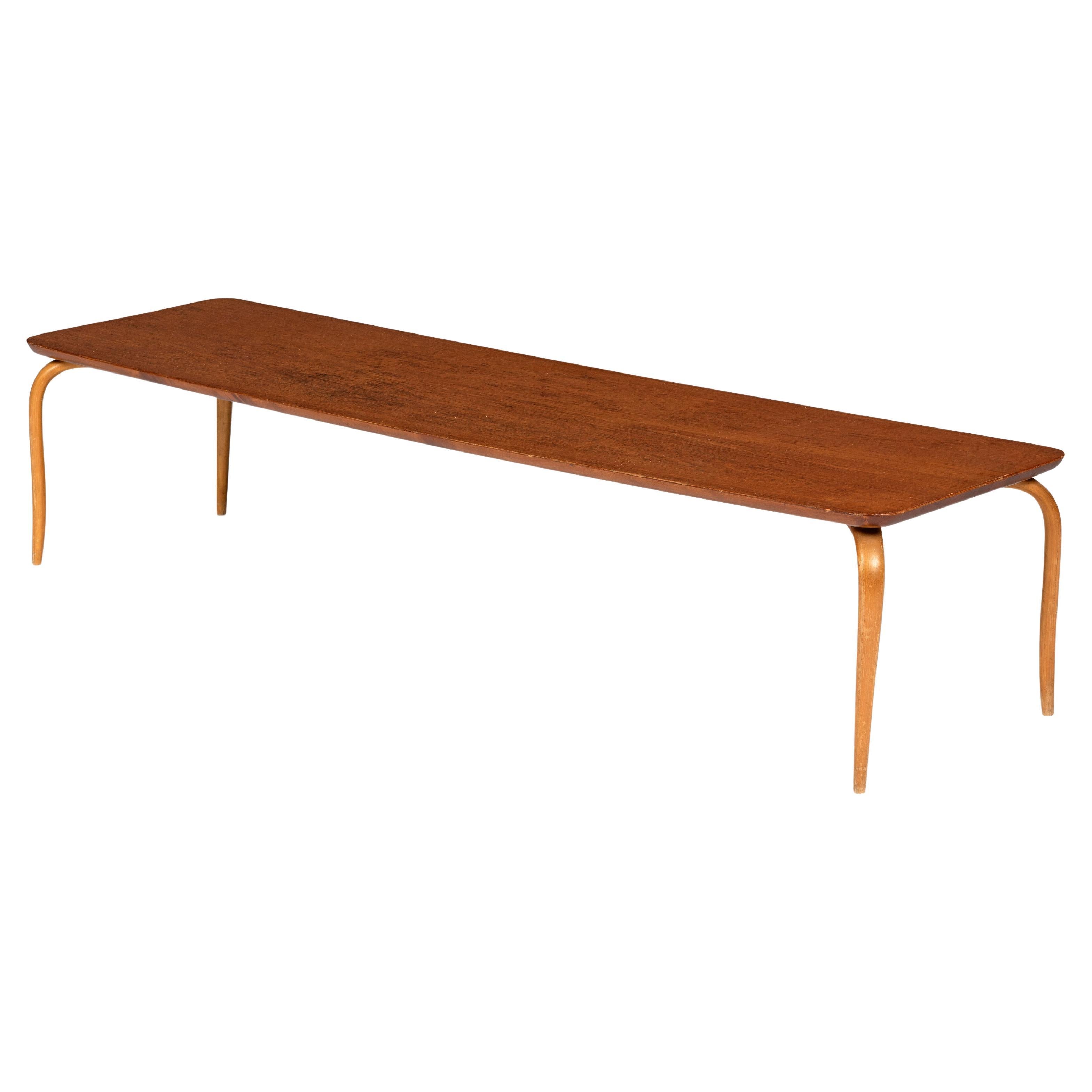 Swedish Modern teak/birch long coffe table Bruno Mathsson, 1950's For Sale