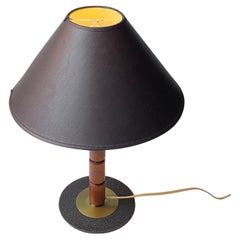 Schwedische moderne Tischlampe aus Teakholz und Messing mit schwarzem Textilschirm, 1960er Jahre