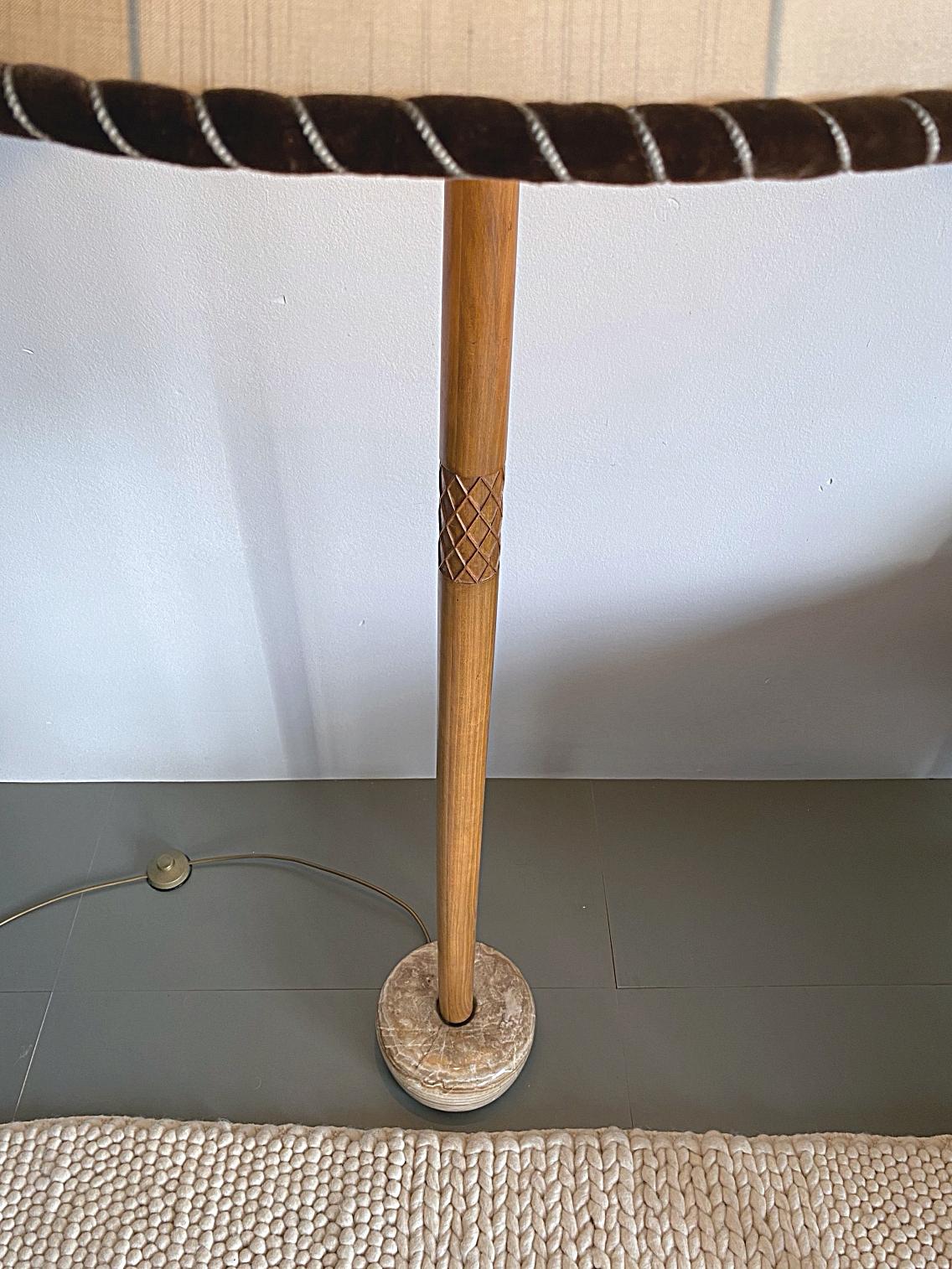 Brass Swedish Modern Teak & Marble Midcentury Floor Lamp, 1950s, Sweden For Sale