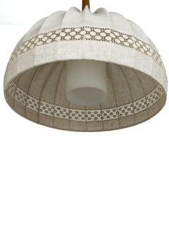 Lampada moderna svedese in teak con paralume in tessuto originale