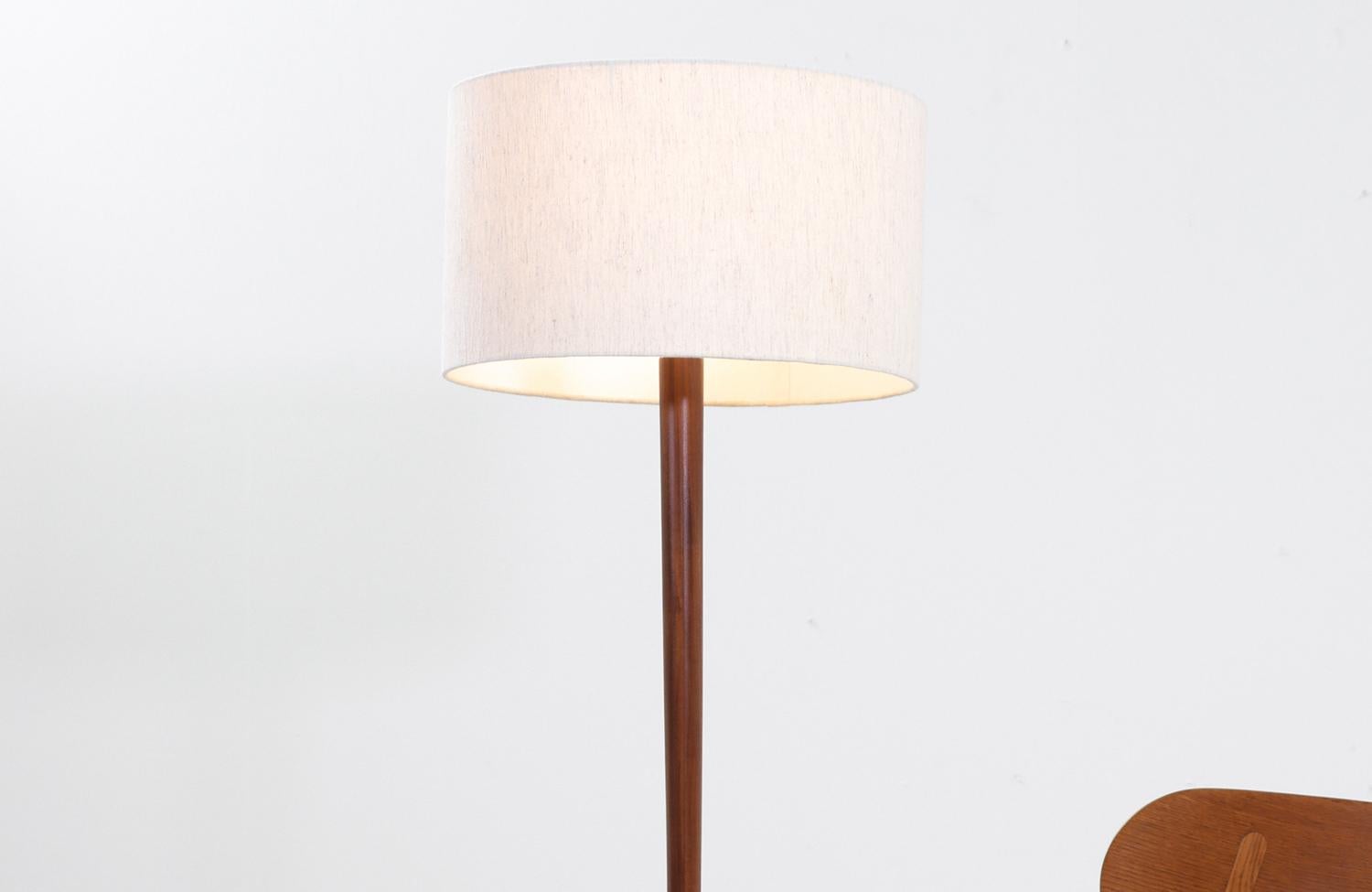 Linen Swedish Modern Teak Tulip Style Floor Lamp