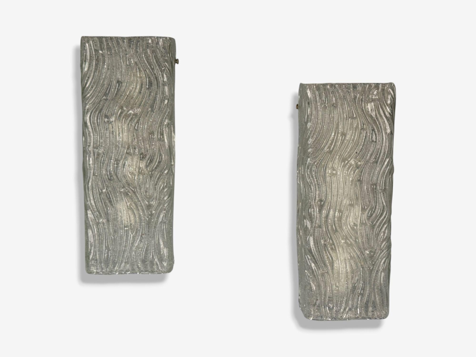 Mid-Century Modern Swedish Modern, Textured Glass, Nickel, Wall Lights, Sweden, 1970s For Sale