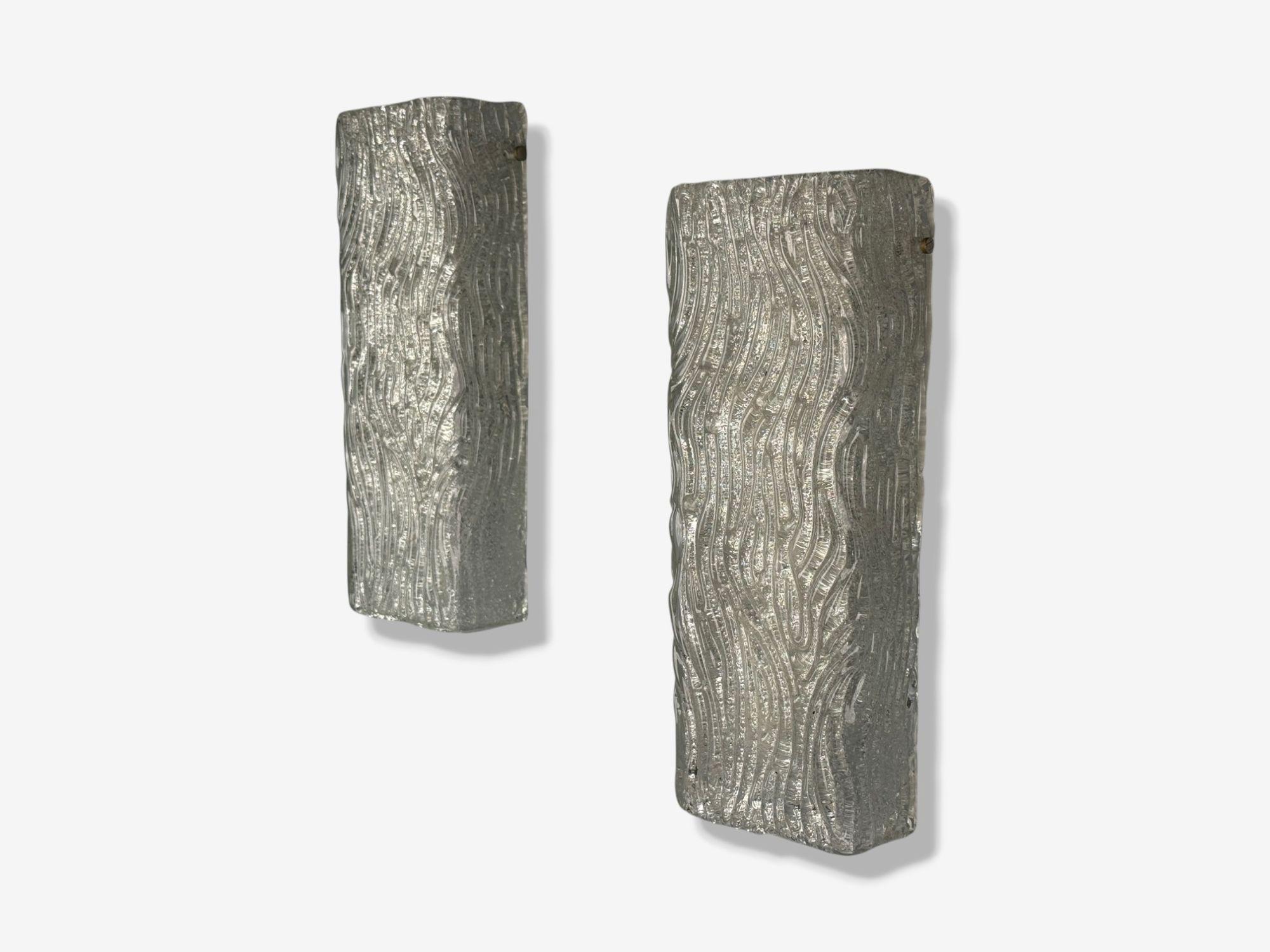 Swedish Modern, Textured Glass, Nickel, Wall Lights, Sweden, 1970s In Good Condition For Sale In Manhasset, NY