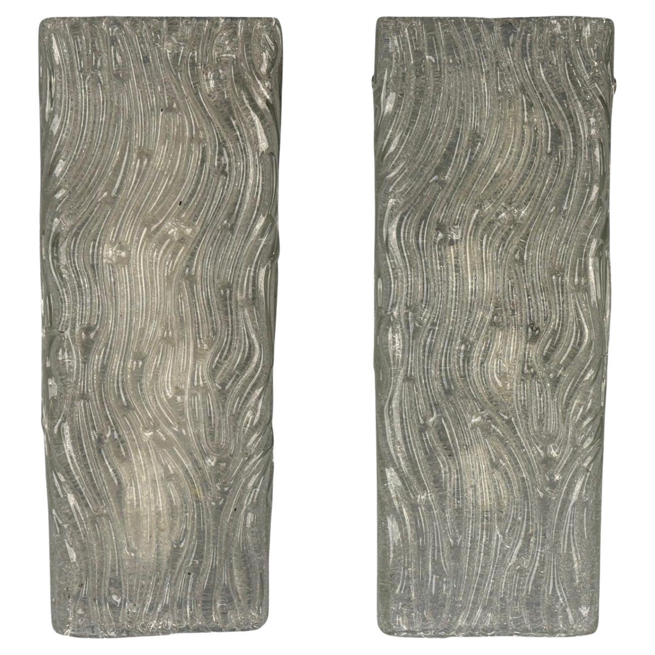 Swedish Modern, Textured Glass, Nickel, Wall Lights, Sweden, 1970s For Sale